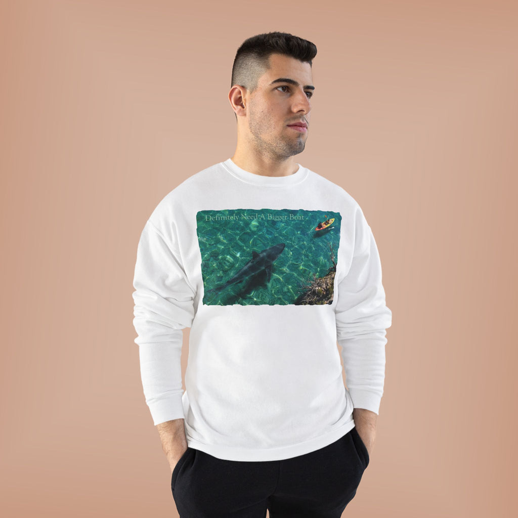 Crewneck Sweatshirt — Kayak Over Shark Photo Graphic