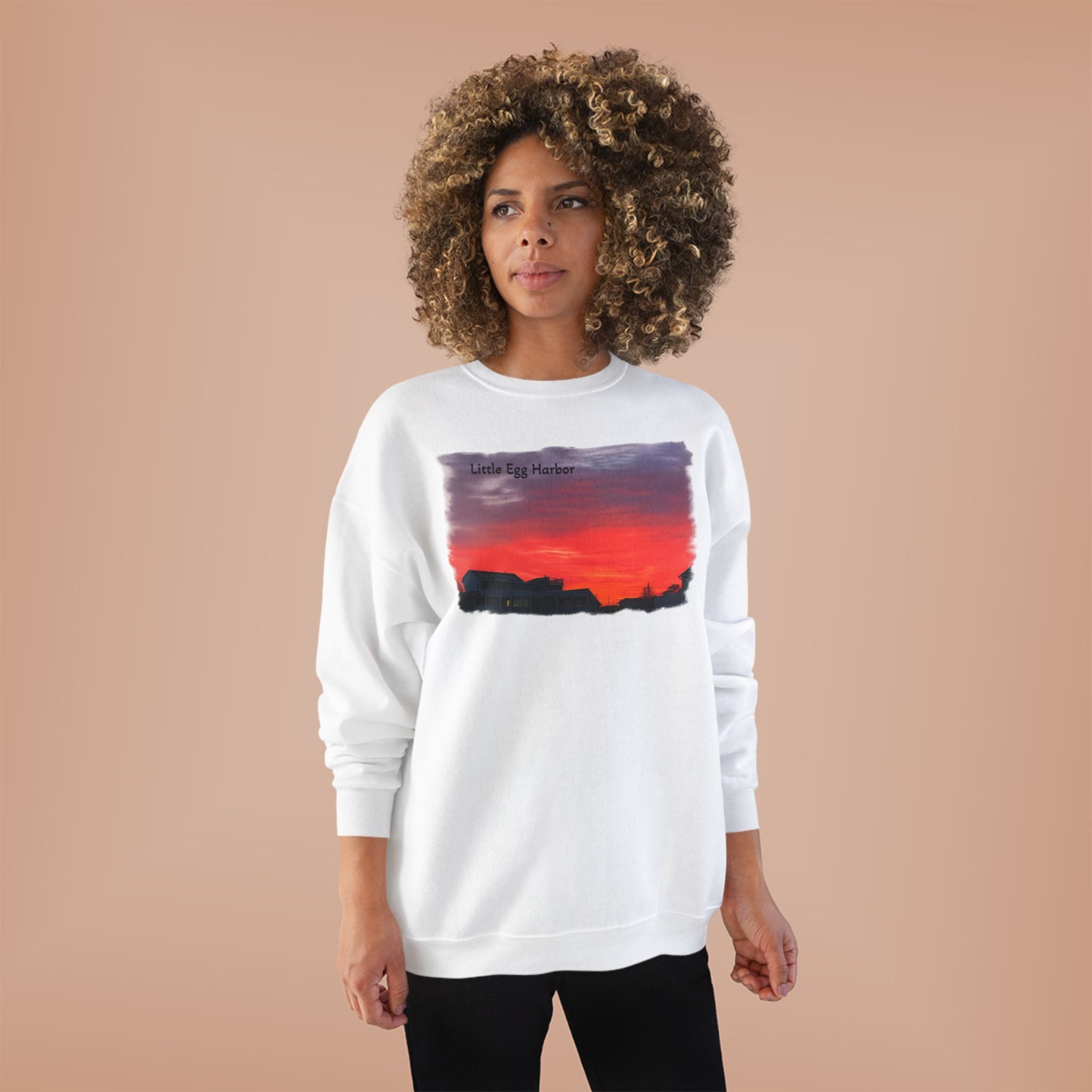 Sunset Horizon Crewneck Sweatshirt — 'Little Egg Harbor' Scenic Graphic