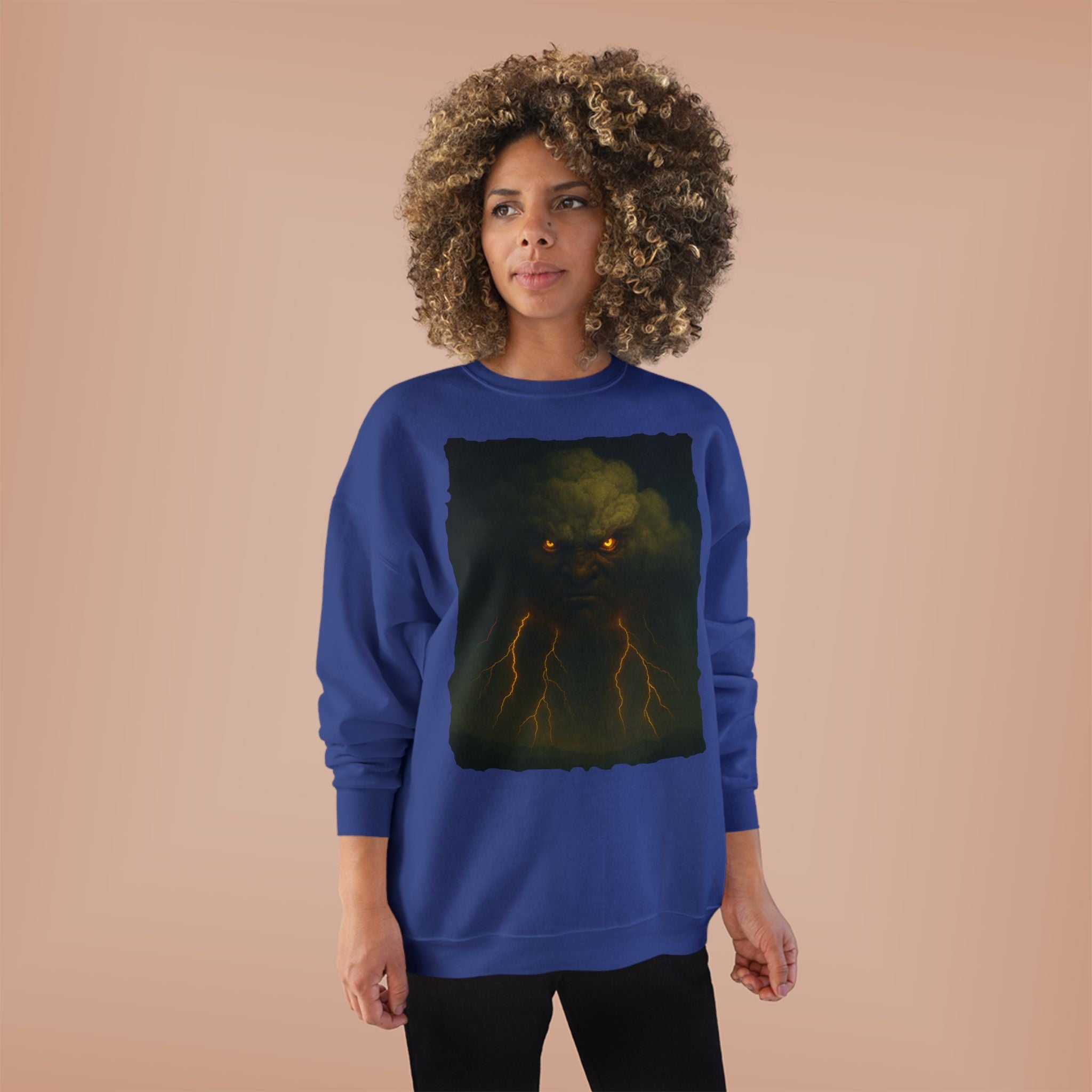 Storm Spirit Crewneck Sweatshirt — Lightning Cloud Monster Graphic