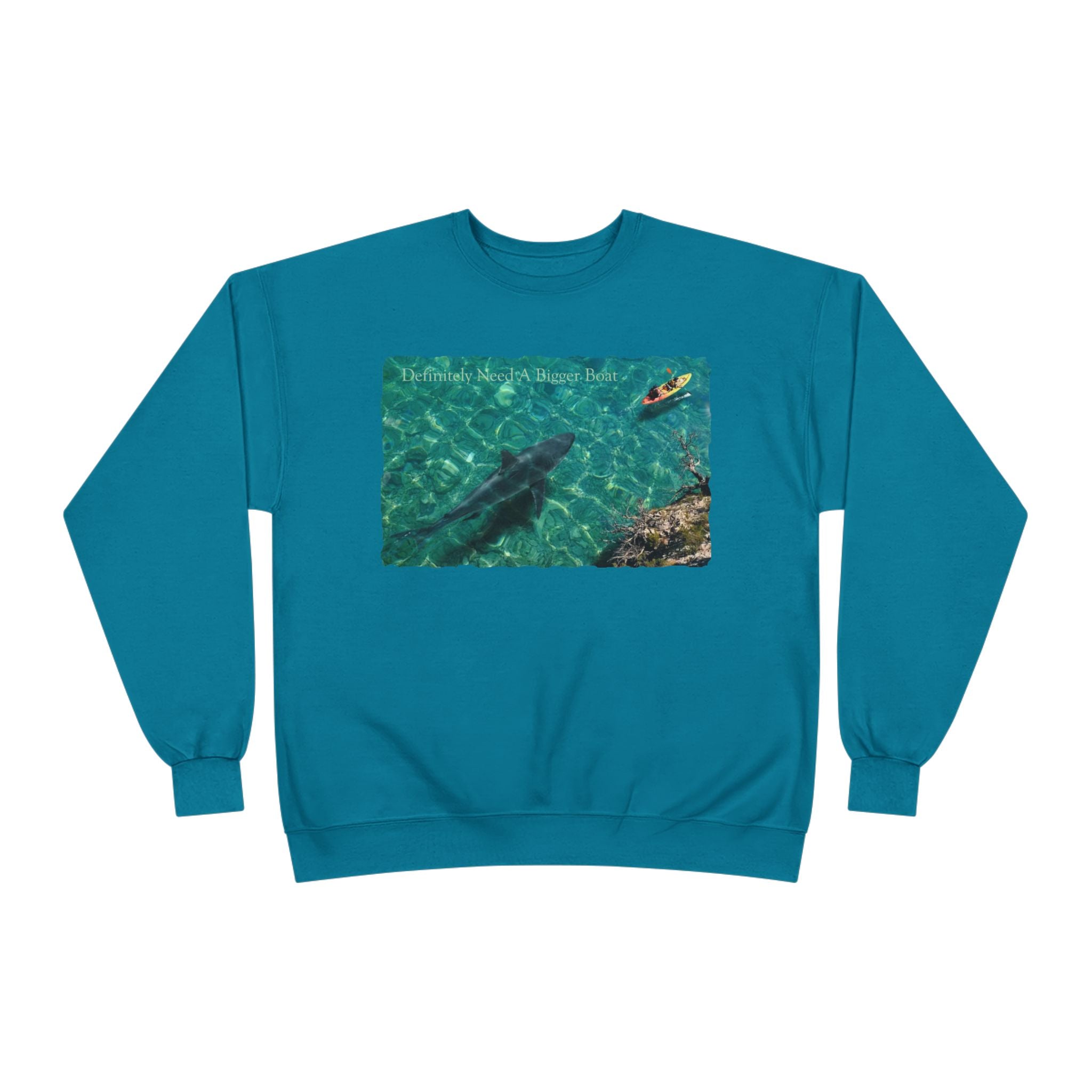 Crewneck Sweatshirt — Kayak Over Shark Photo Graphic