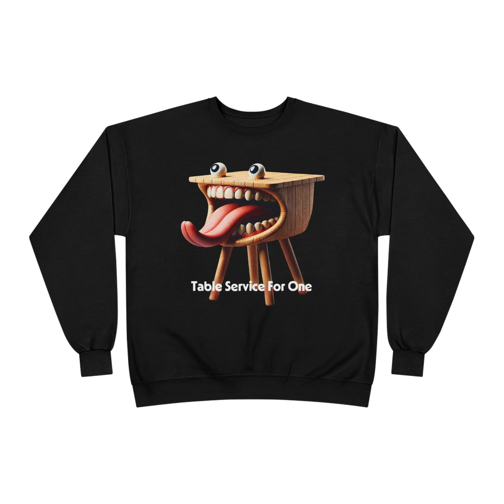 Table Service For One Crewneck Sweatshirt — Funny Surreal Table Graphic