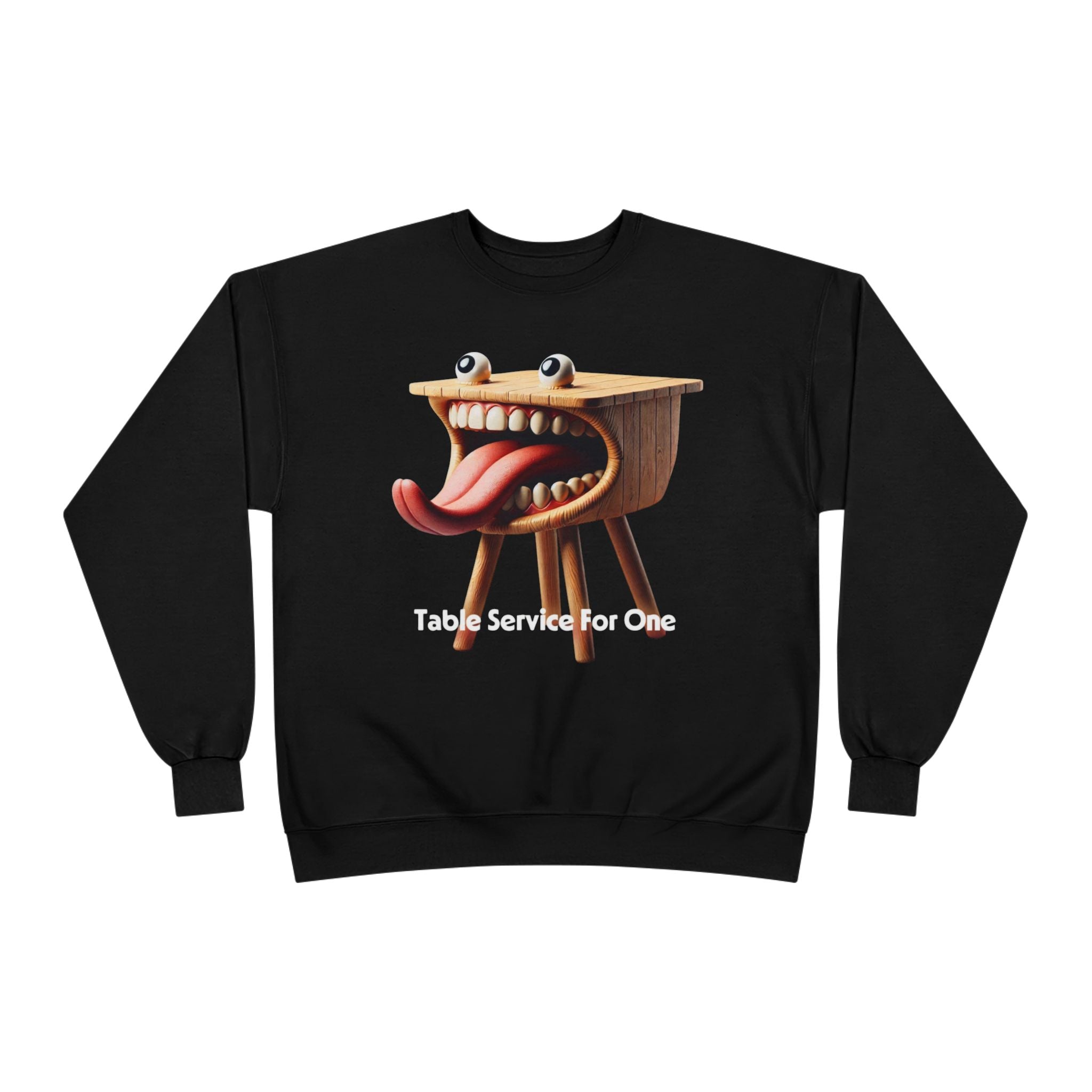 Table Service For One Crewneck Sweatshirt — Funny Surreal Table Graphic