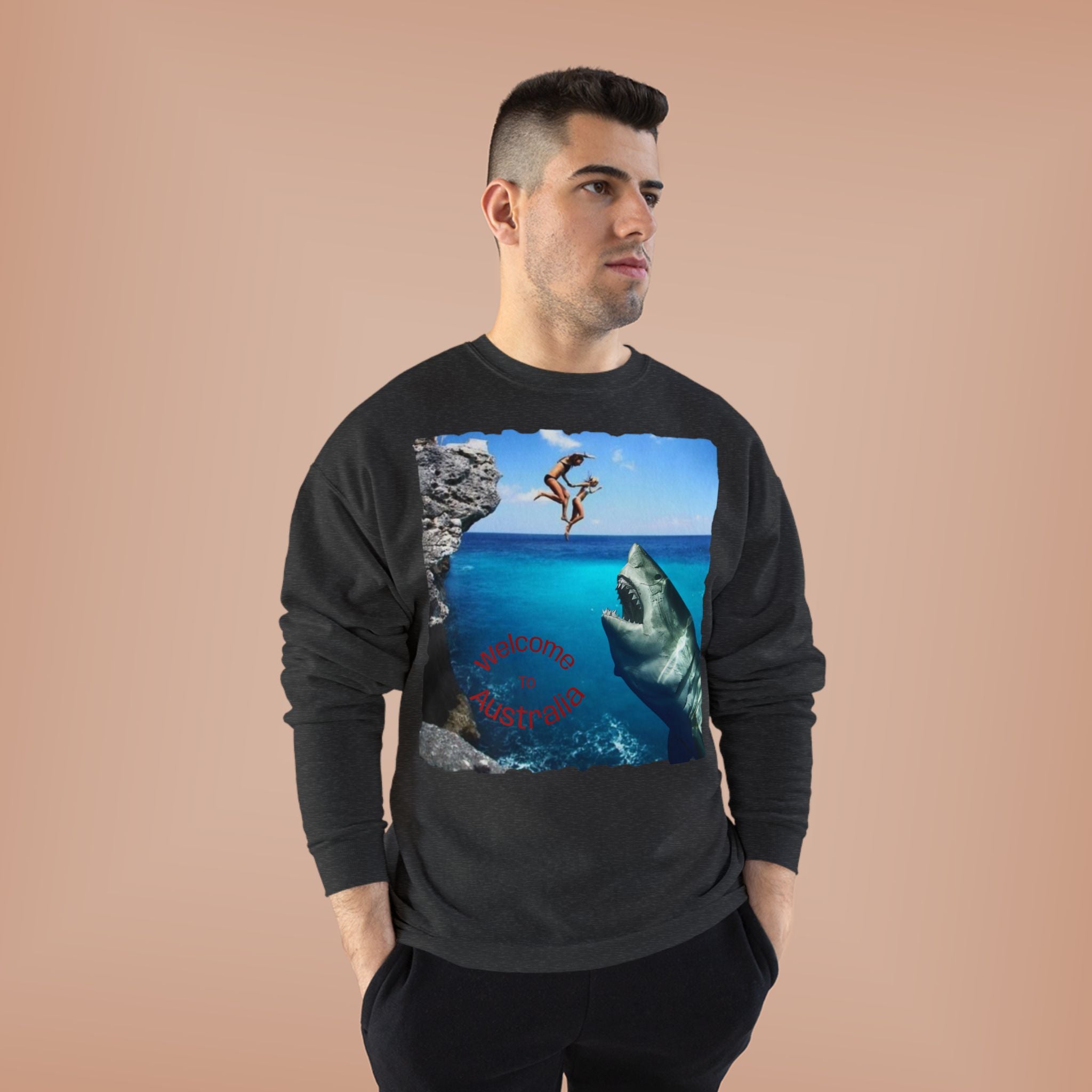 Crewneck Sweatshirt - Cliff Diver Shark Graphic