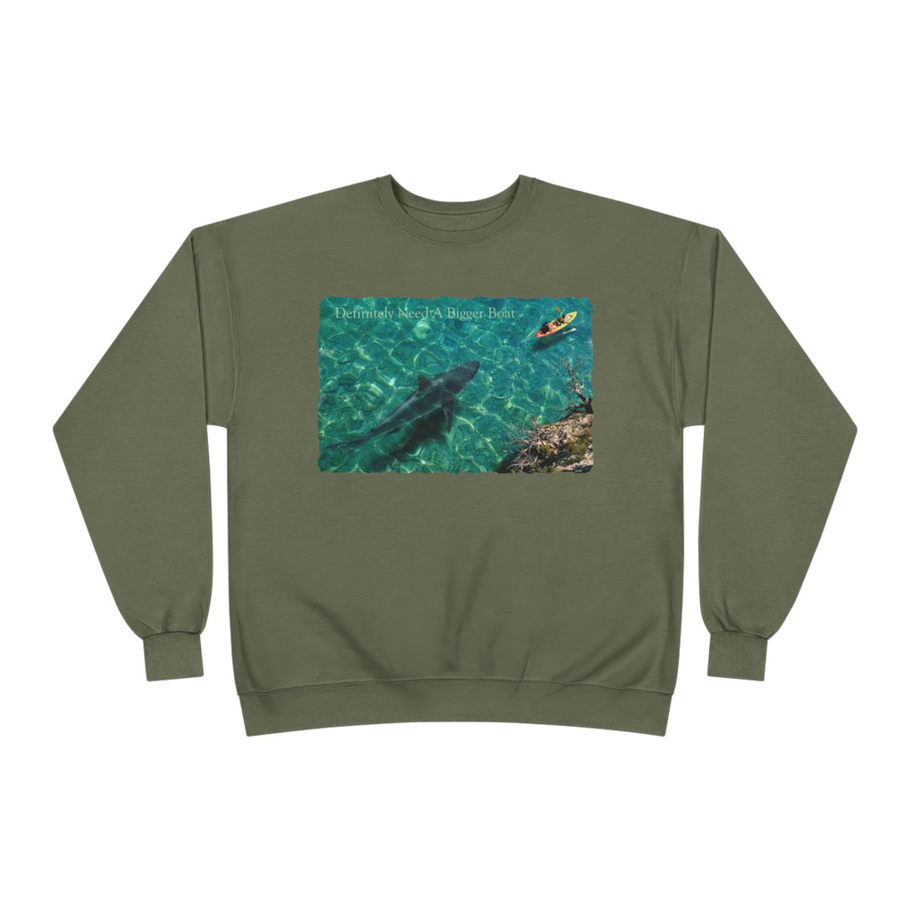 Crewneck Sweatshirt — Kayak Over Shark Photo Graphic