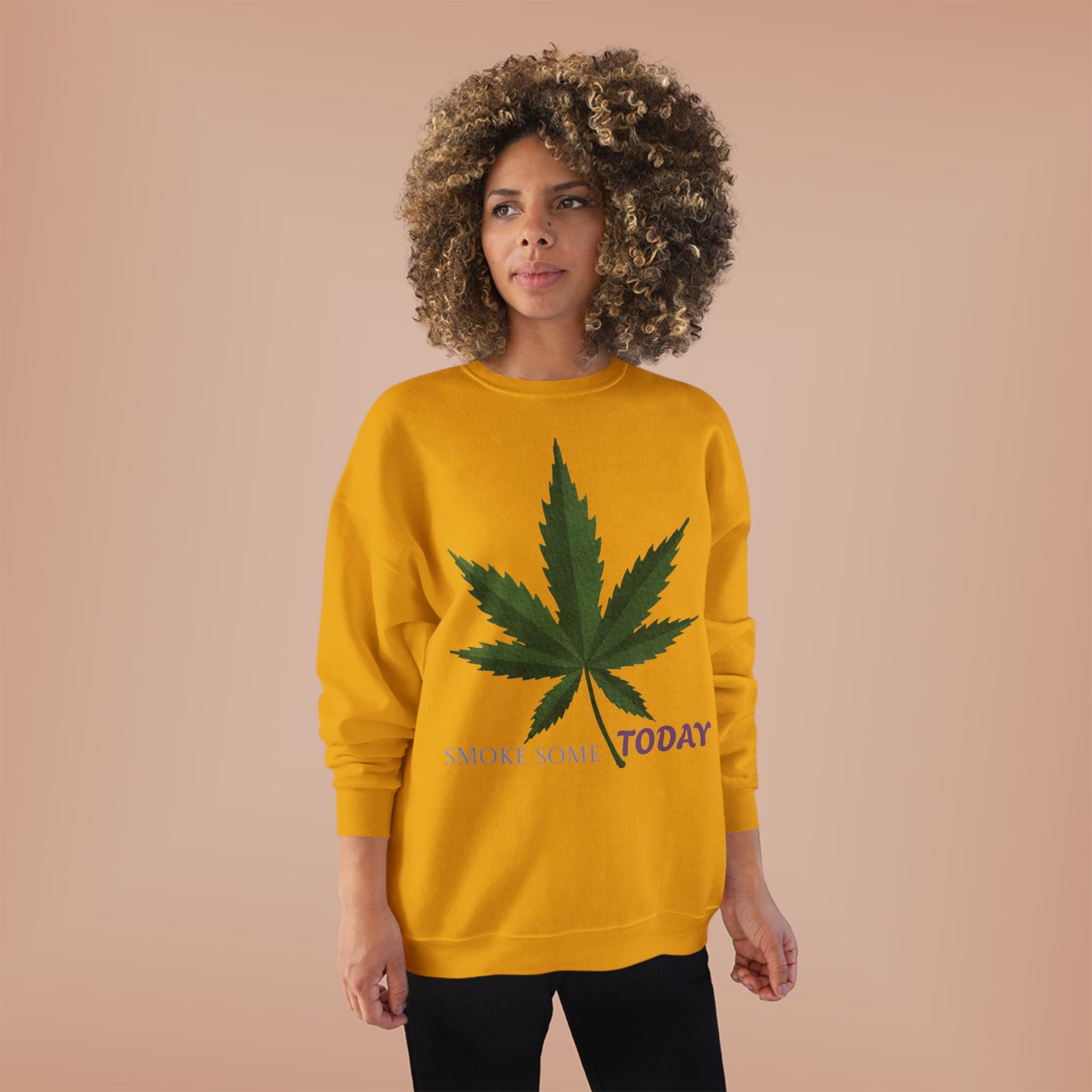 Cannabis Leaf Crewneck Sweatshirt — "Smoke Smart Today"