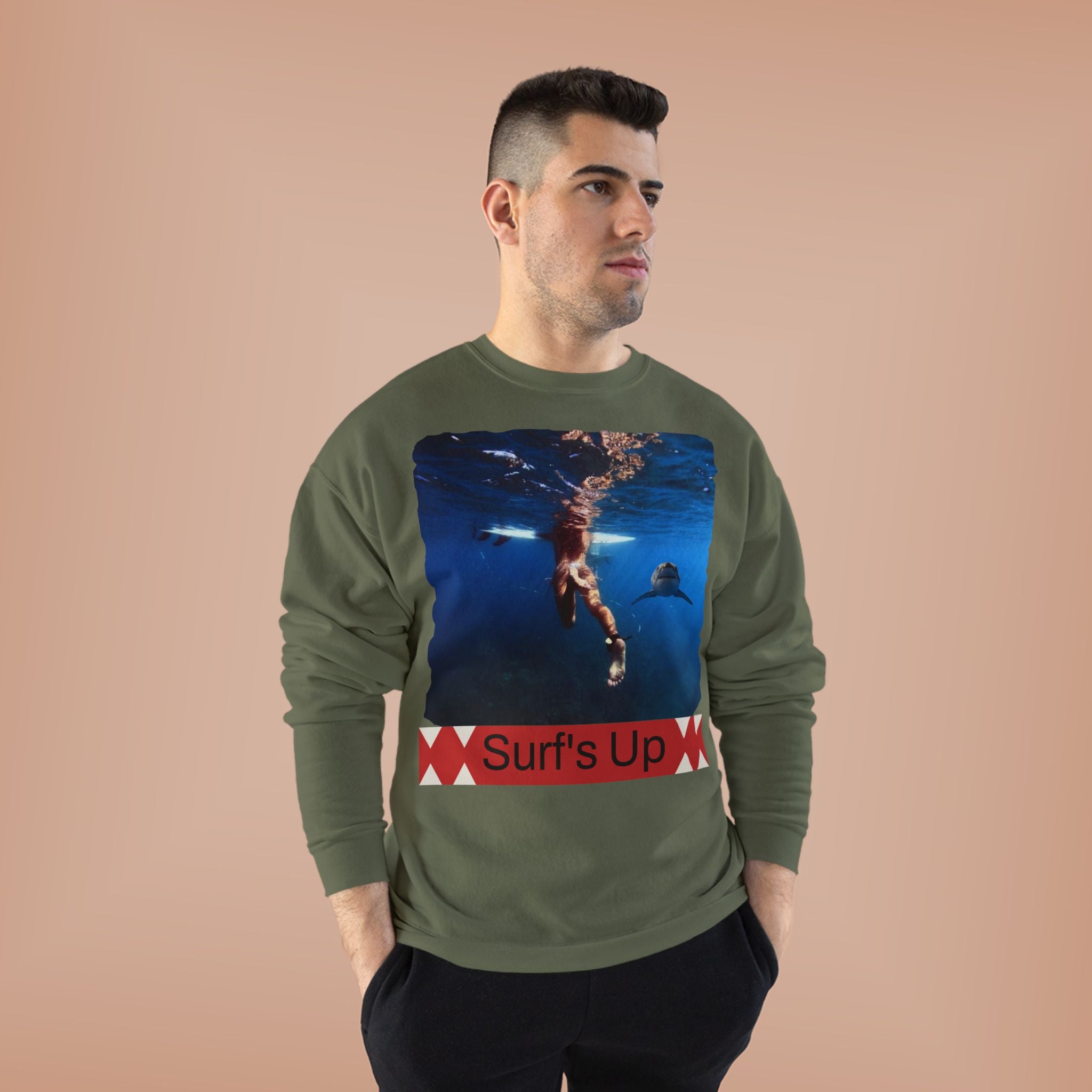 Crewneck Sweatshirt — 'Surf's Up' Underwater Surfer Graphic
