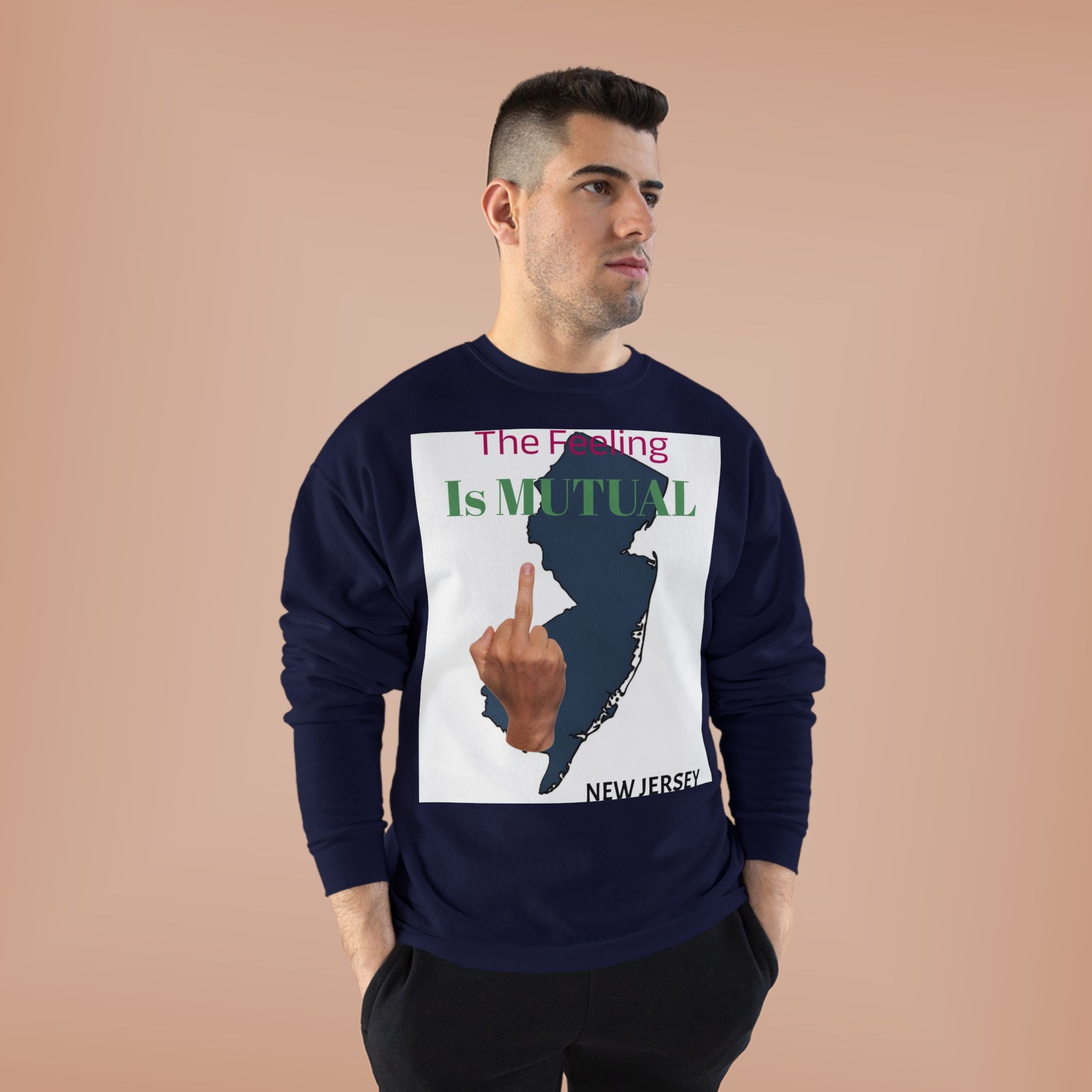 Mutual Feeling Is Mutual Crewneck Sweatshirt — New Jersey Middle Finger Graphic