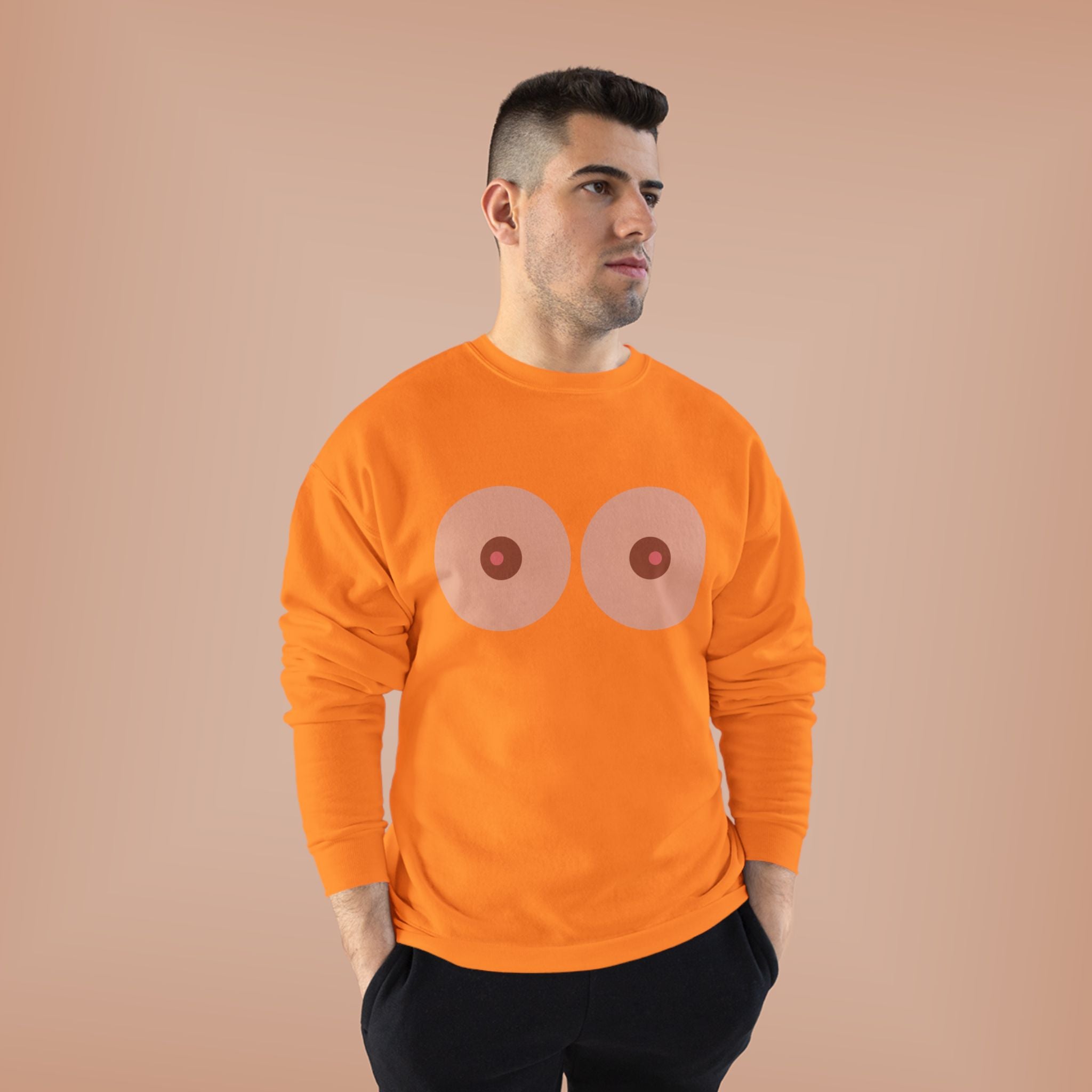 Nipple Graphic Crewneck Sweatshirt – Playful Boob Design, Breast Positivity Pullover