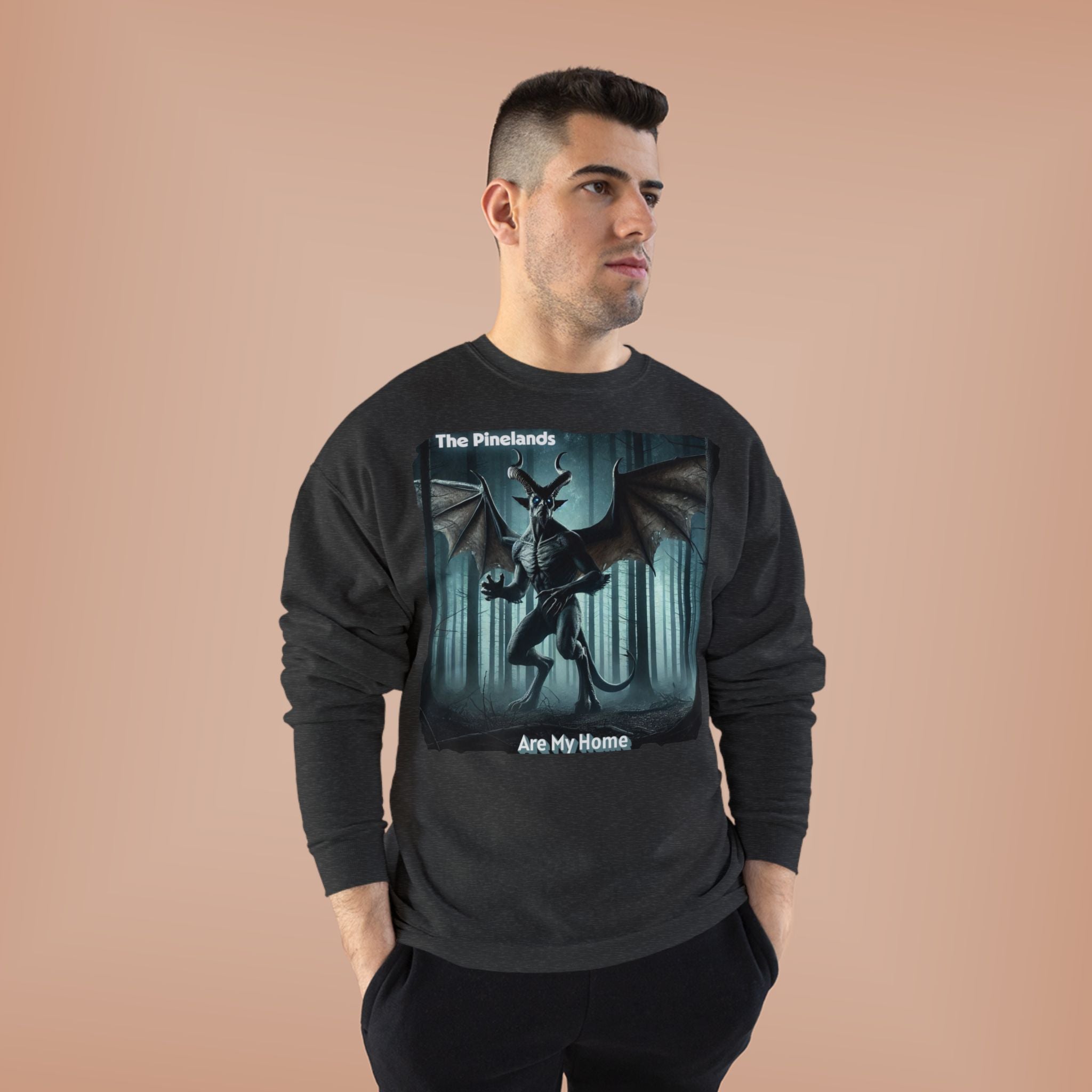 Pine Lands Dragon Crewneck Sweatshirt — "The Pinelands Are My Home" Forest Fantasy Pullover