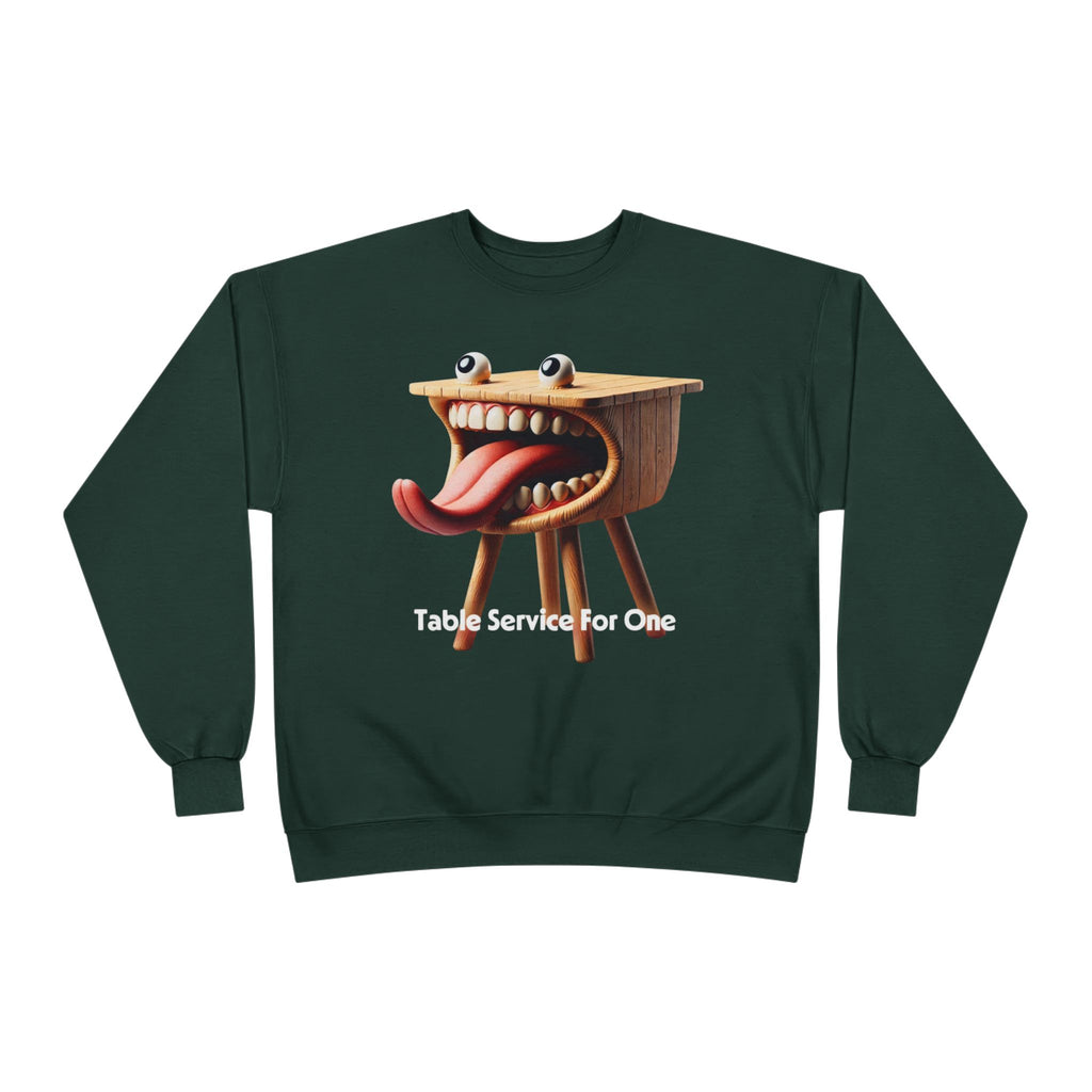 Table Service For One Crewneck Sweatshirt — Funny Surreal Table Graphic