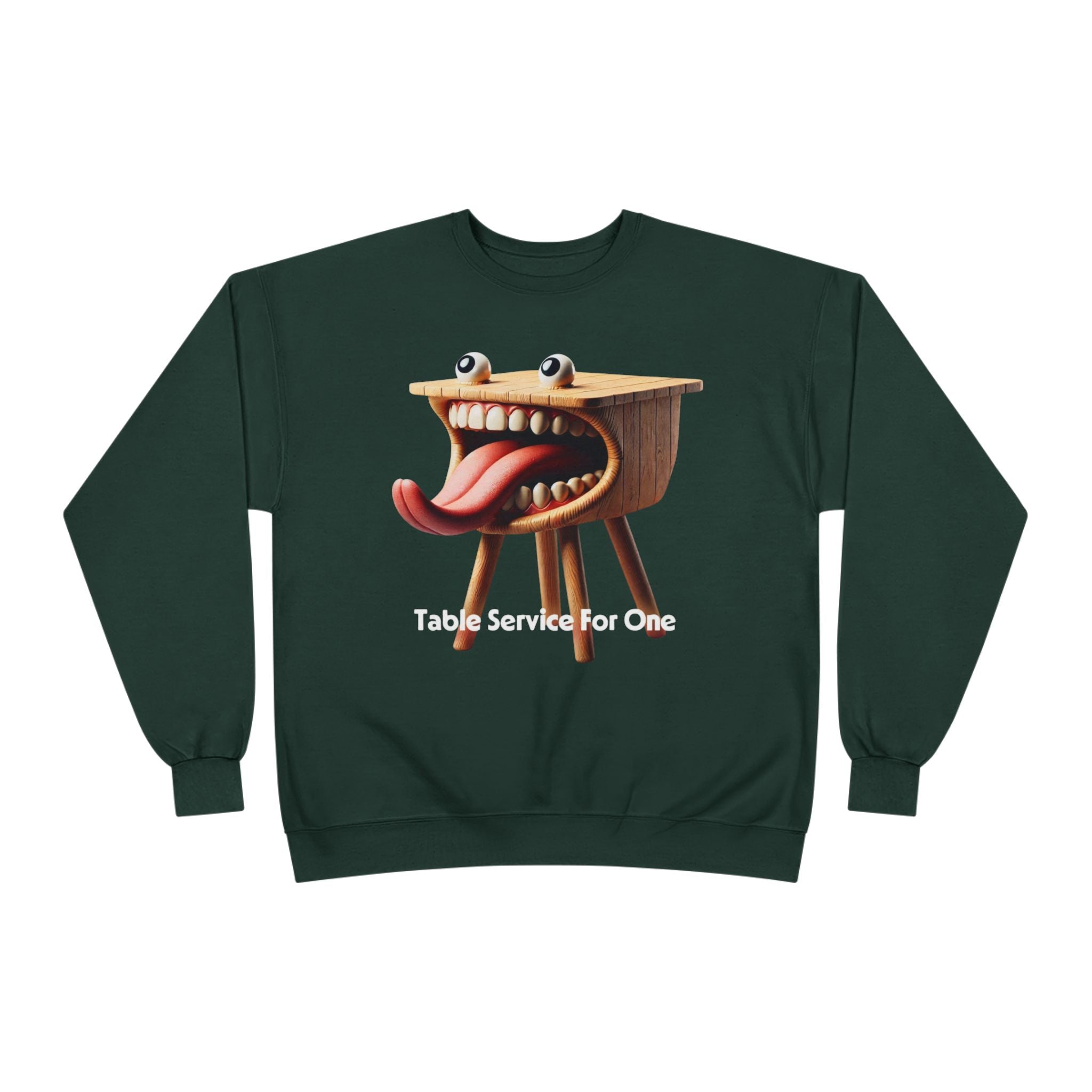 Table Service For One Crewneck Sweatshirt — Funny Surreal Table Graphic