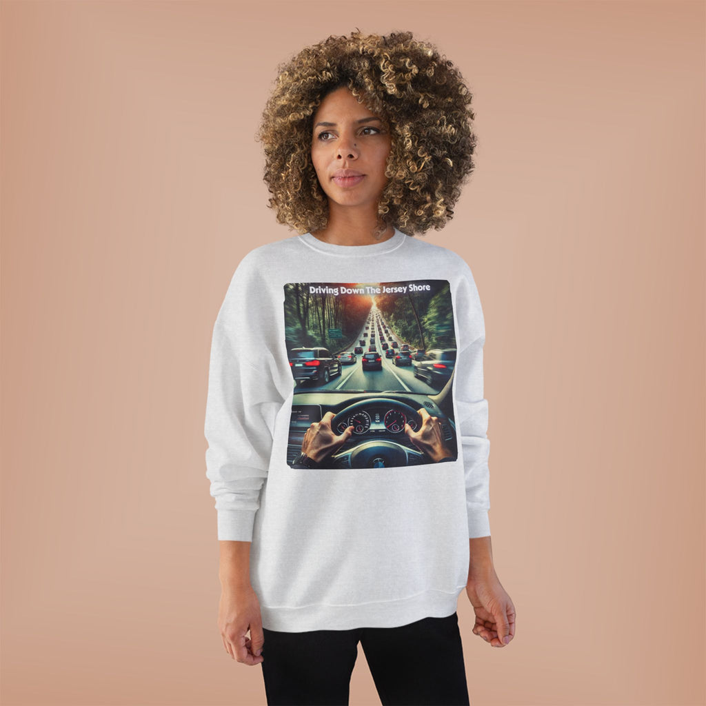 Crewneck Sweatshirt — "Driving Down The Jersey Shore" Scenic Road Trip Design