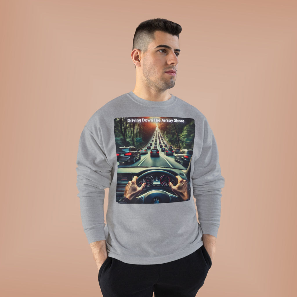 Crewneck Sweatshirt — "Driving Down The Jersey Shore" Scenic Road Trip Design