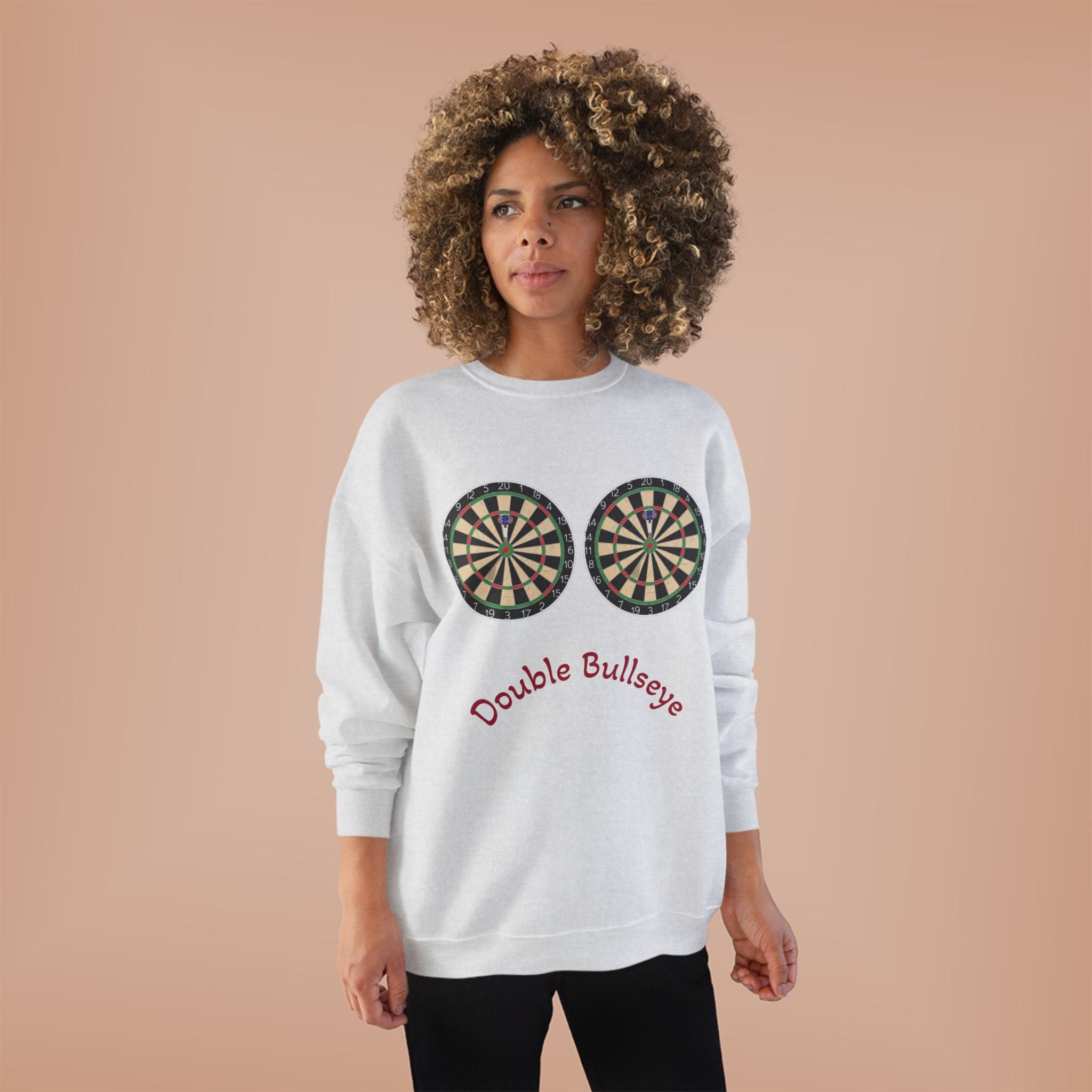 Double Bullseye Crewneck Sweatshirt — Darts Humor Graphic