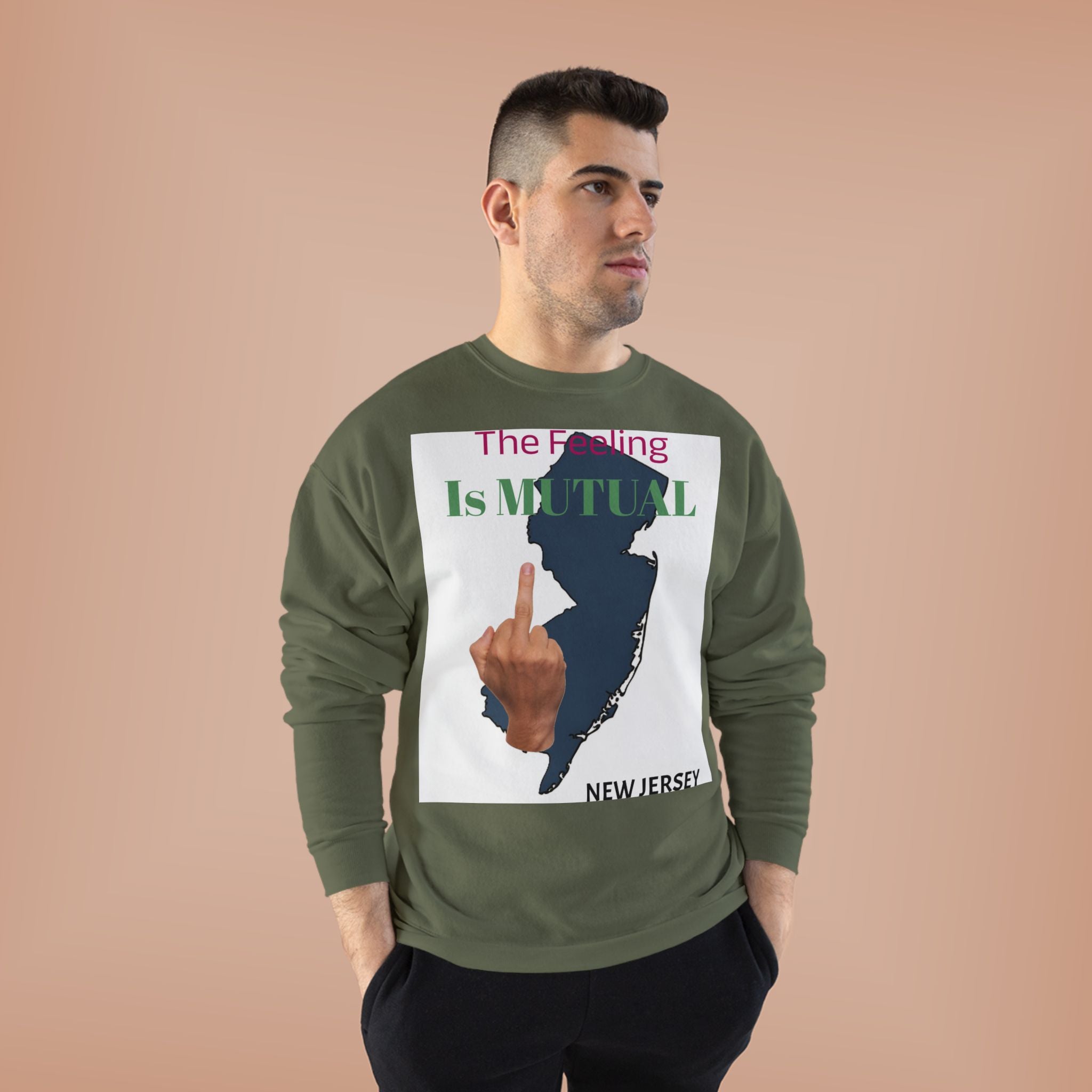 Mutual Feeling Is Mutual Crewneck Sweatshirt — New Jersey Middle Finger Graphic