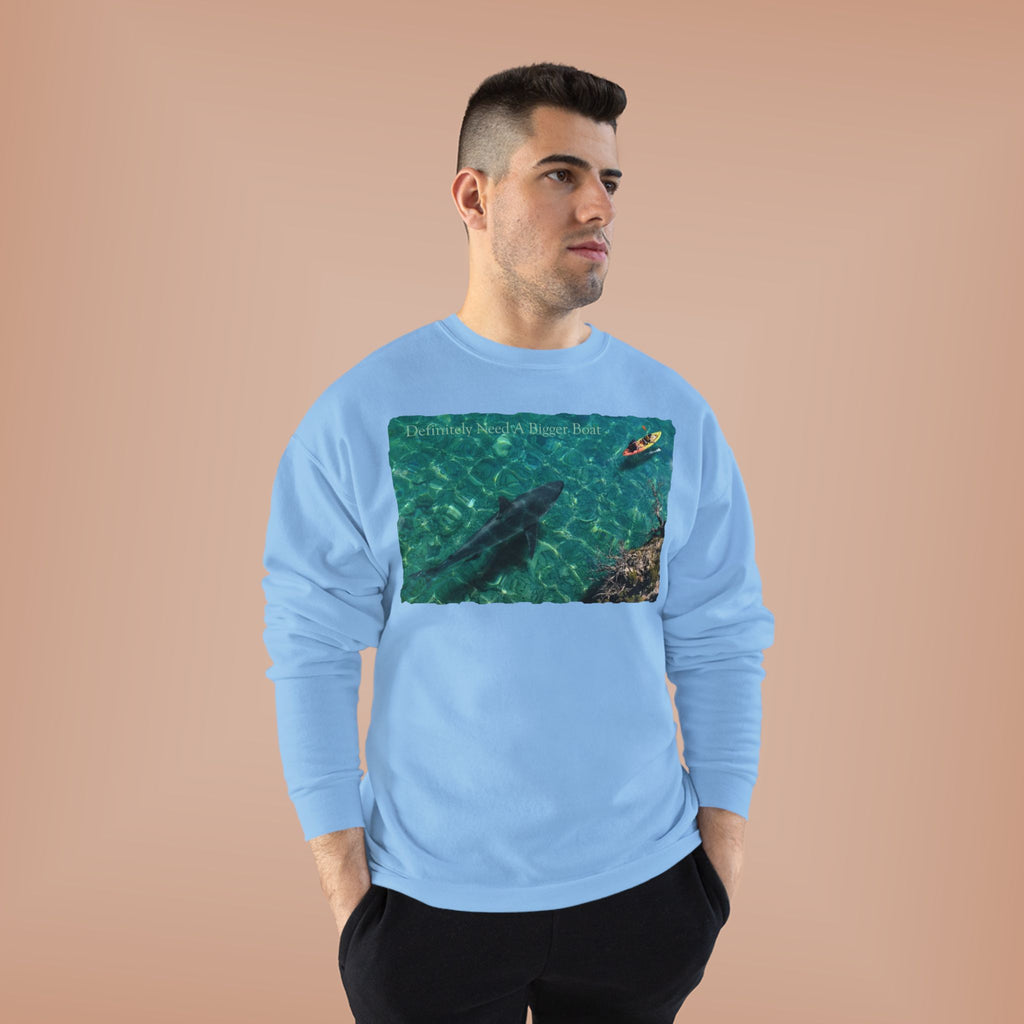 Crewneck Sweatshirt — Kayak Over Shark Photo Graphic