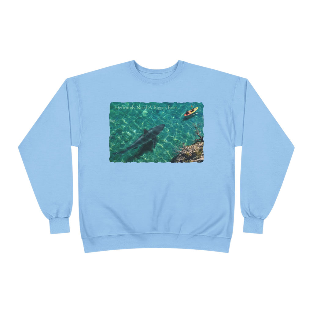 Crewneck Sweatshirt — Kayak Over Shark Photo Graphic