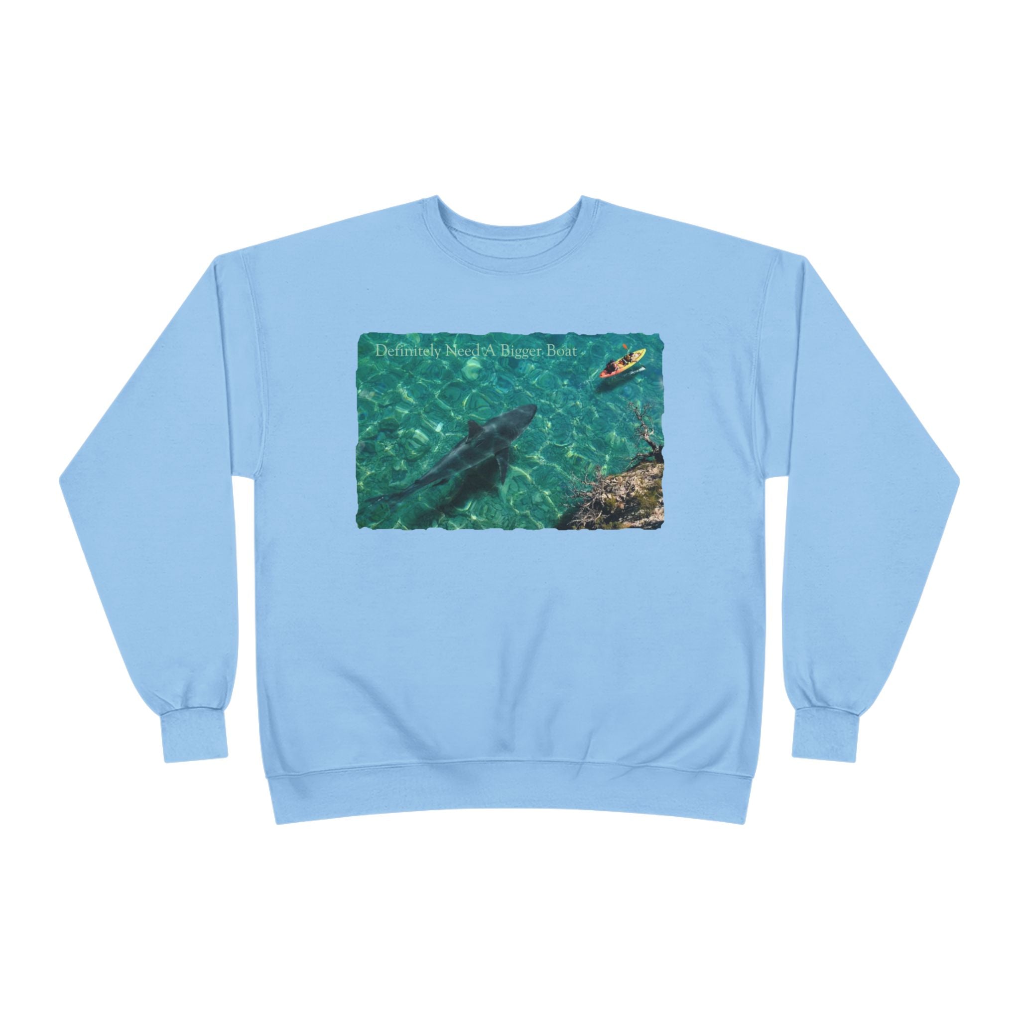 Crewneck Sweatshirt — Kayak Over Shark Photo Graphic