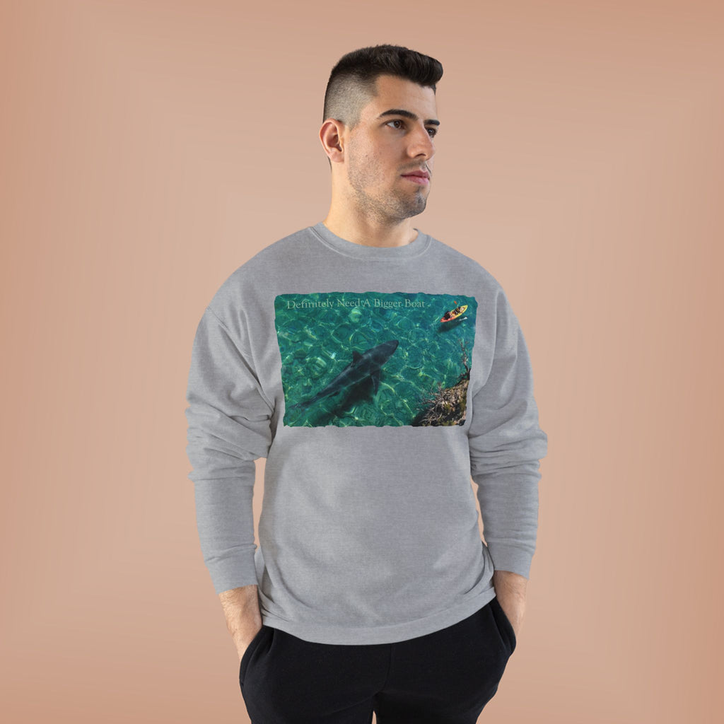 Crewneck Sweatshirt — Kayak Over Shark Photo Graphic