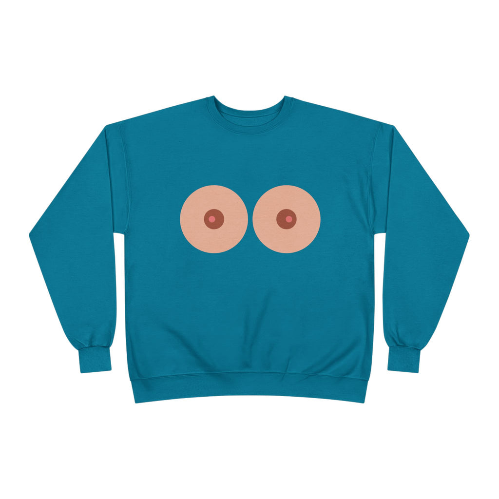 Nipple Graphic Crewneck Sweatshirt – Playful Boob Design, Breast Positivity Pullover
