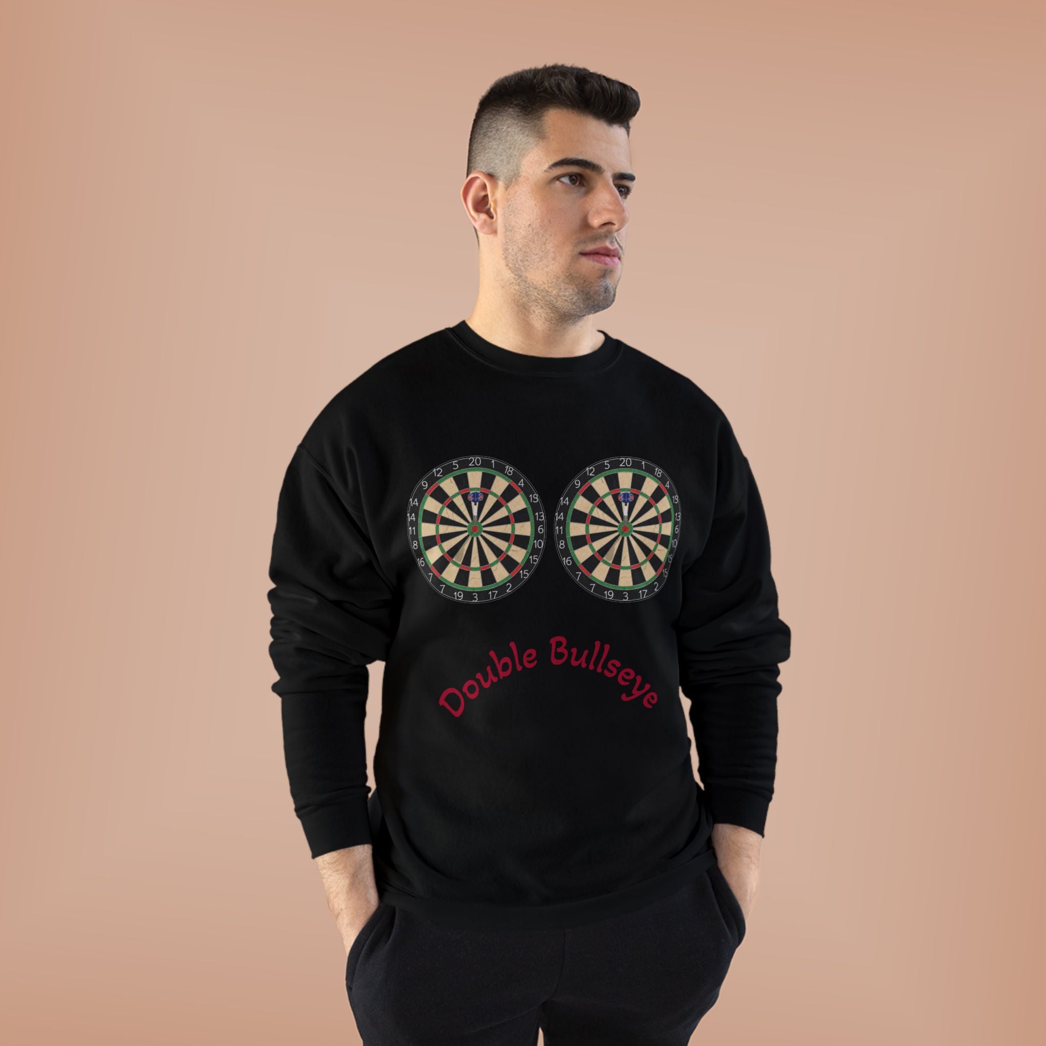 Double Bullseye Crewneck Sweatshirt — Darts Humor Graphic