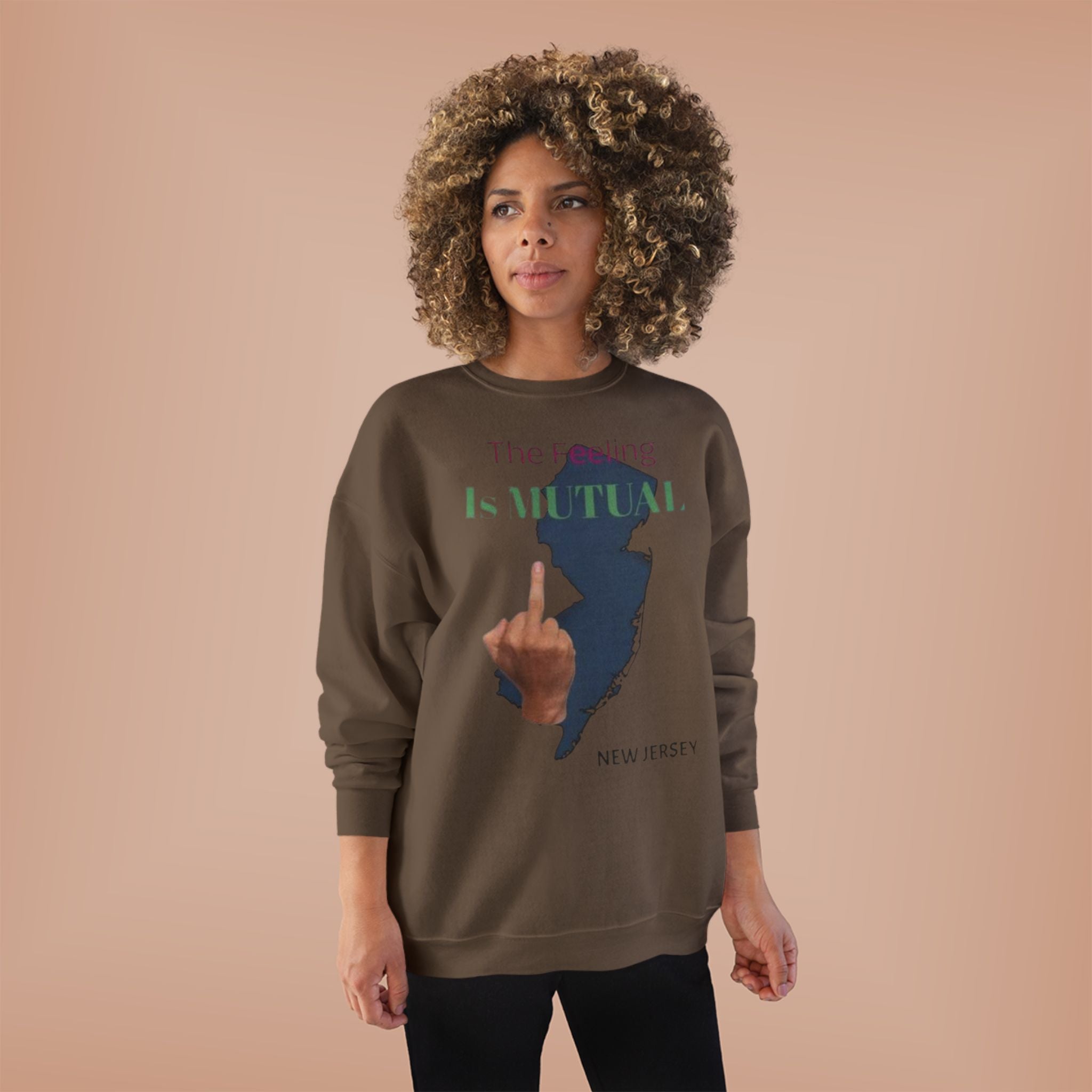Crewneck Sweatshirt "The Driving Is Mutual — New Jersey" (Middle Finger Silhouette)