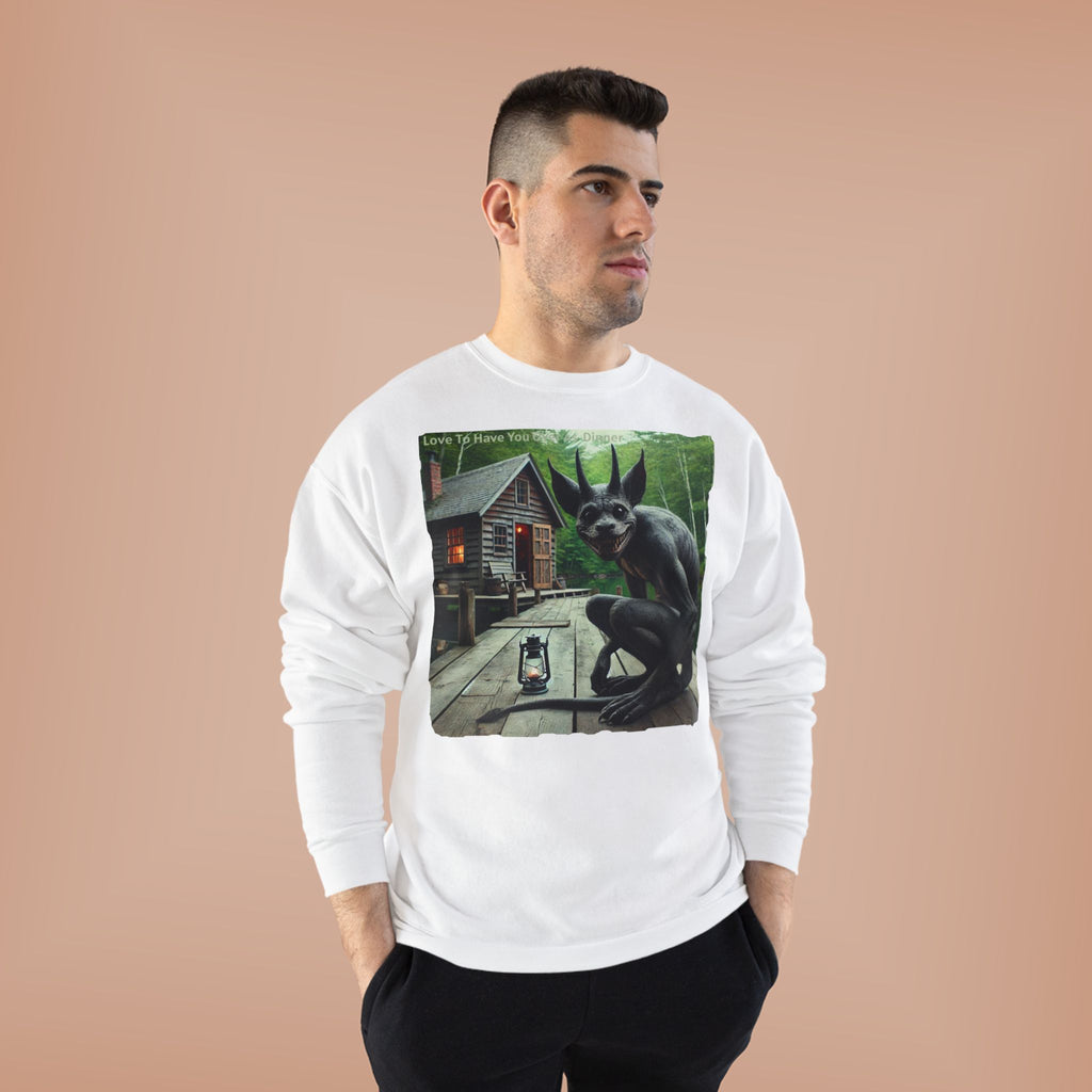 Creepy Cabin Gargoyle Sweatshirt — Haunted Forest Monster Crewneck