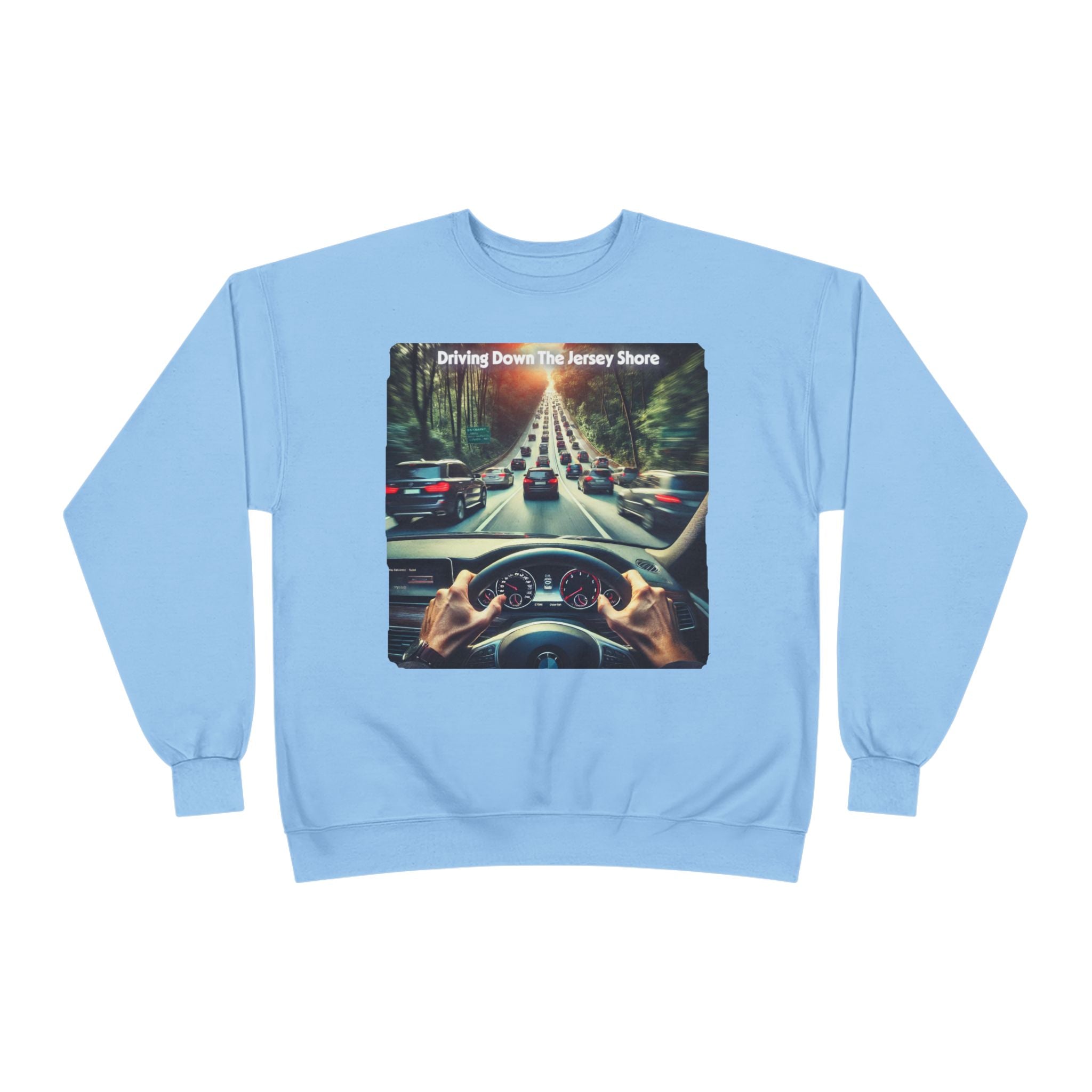 Crewneck Sweatshirt — "Driving Down The Jersey Shore" Scenic Road Trip Design