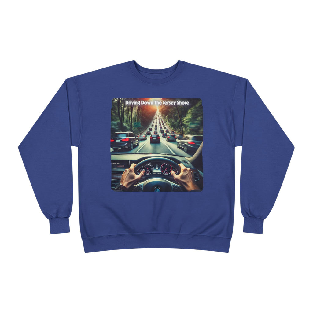 Crewneck Sweatshirt — "Driving Down The Jersey Shore" Scenic Road Trip Design