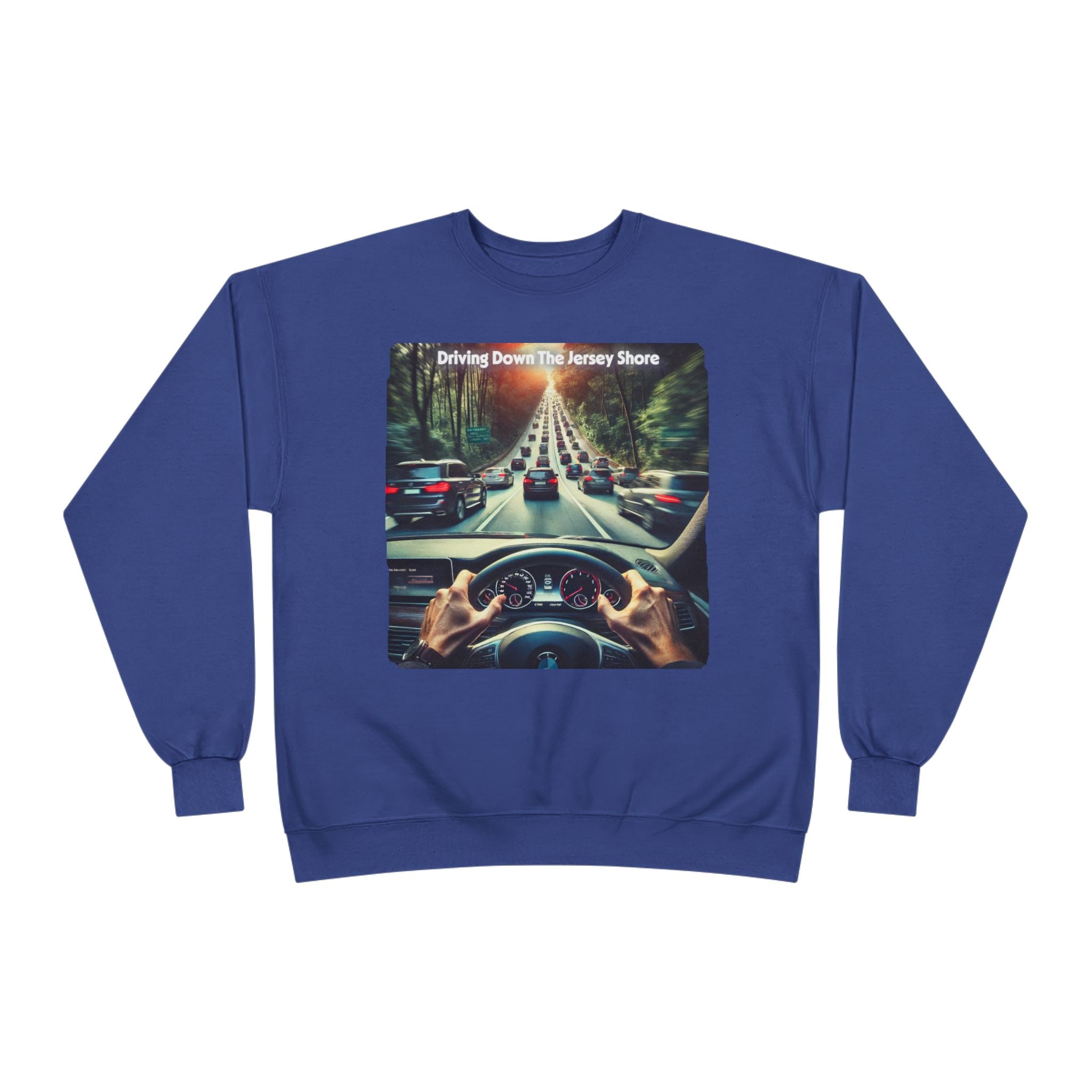 Crewneck Sweatshirt — "Driving Down The Jersey Shore" Scenic Road Trip Design