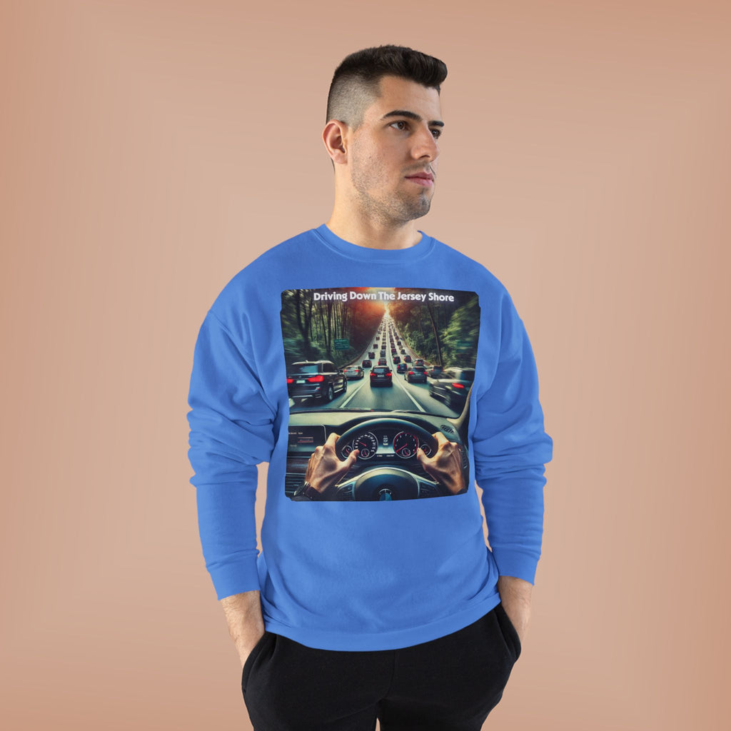 Crewneck Sweatshirt — "Driving Down The Jersey Shore" Scenic Road Trip Design