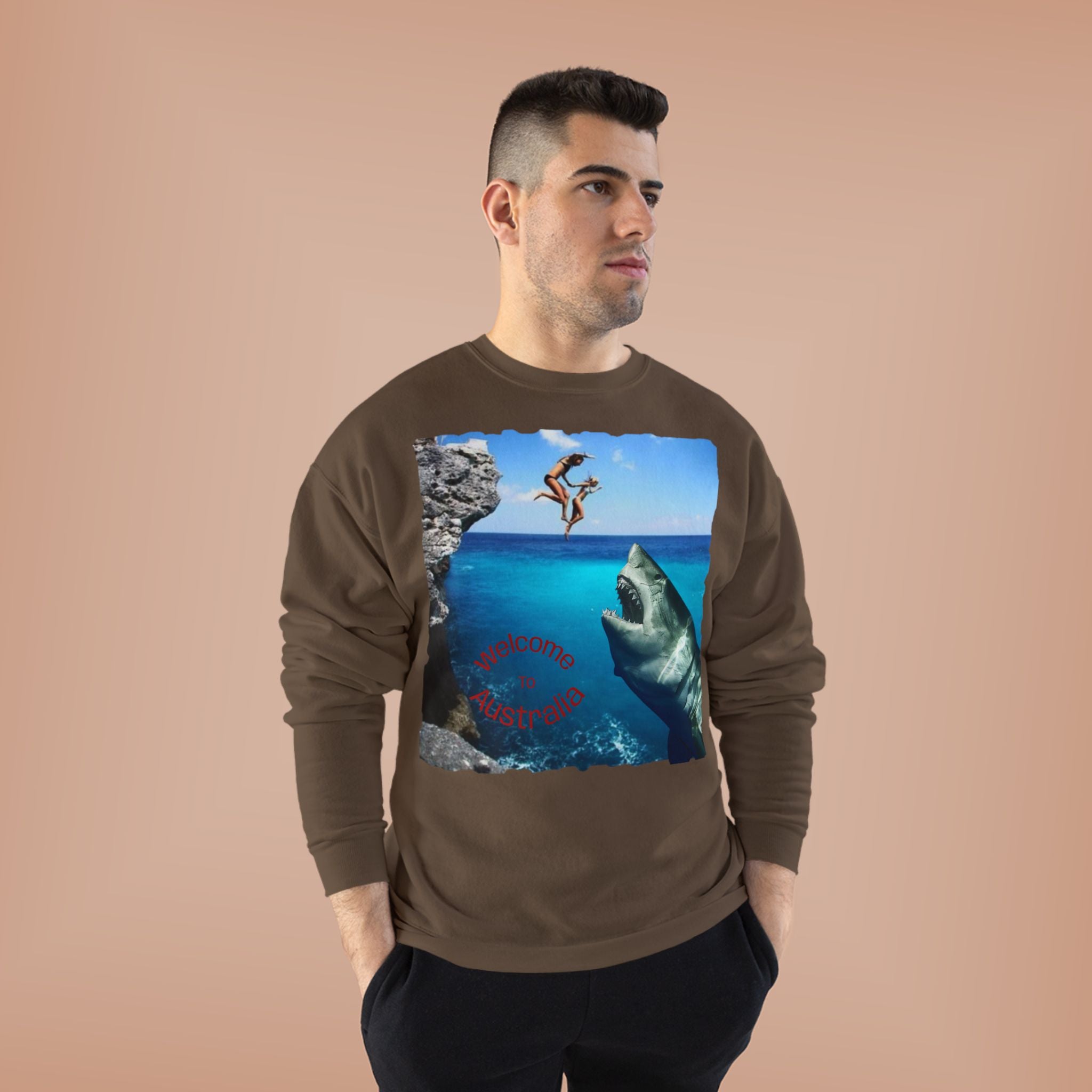 Crewneck Sweatshirt - Cliff Diver Shark Graphic