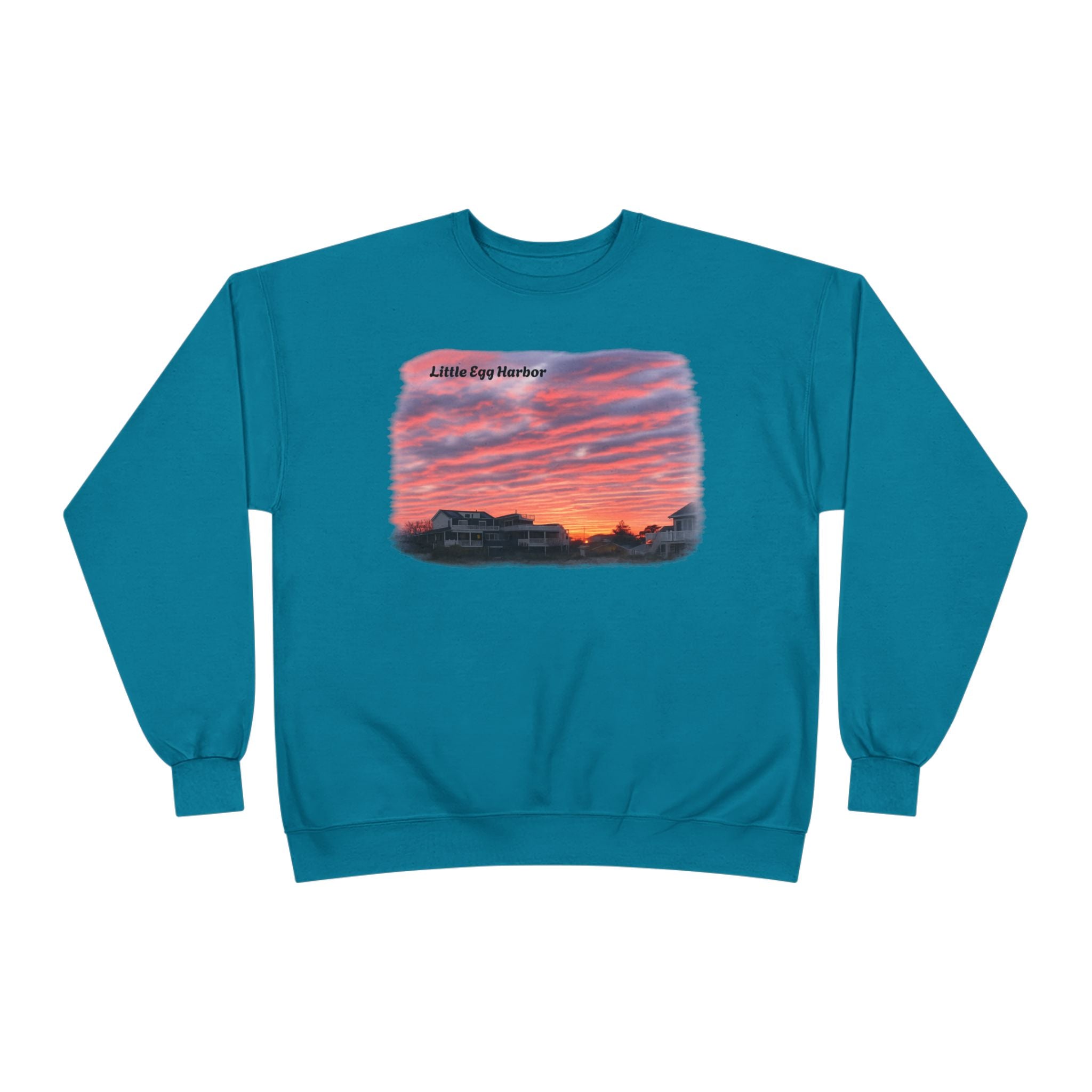 Sunset Landscape Crewneck Sweatshirt – "Little Bay Harbor" Scenic Graphic