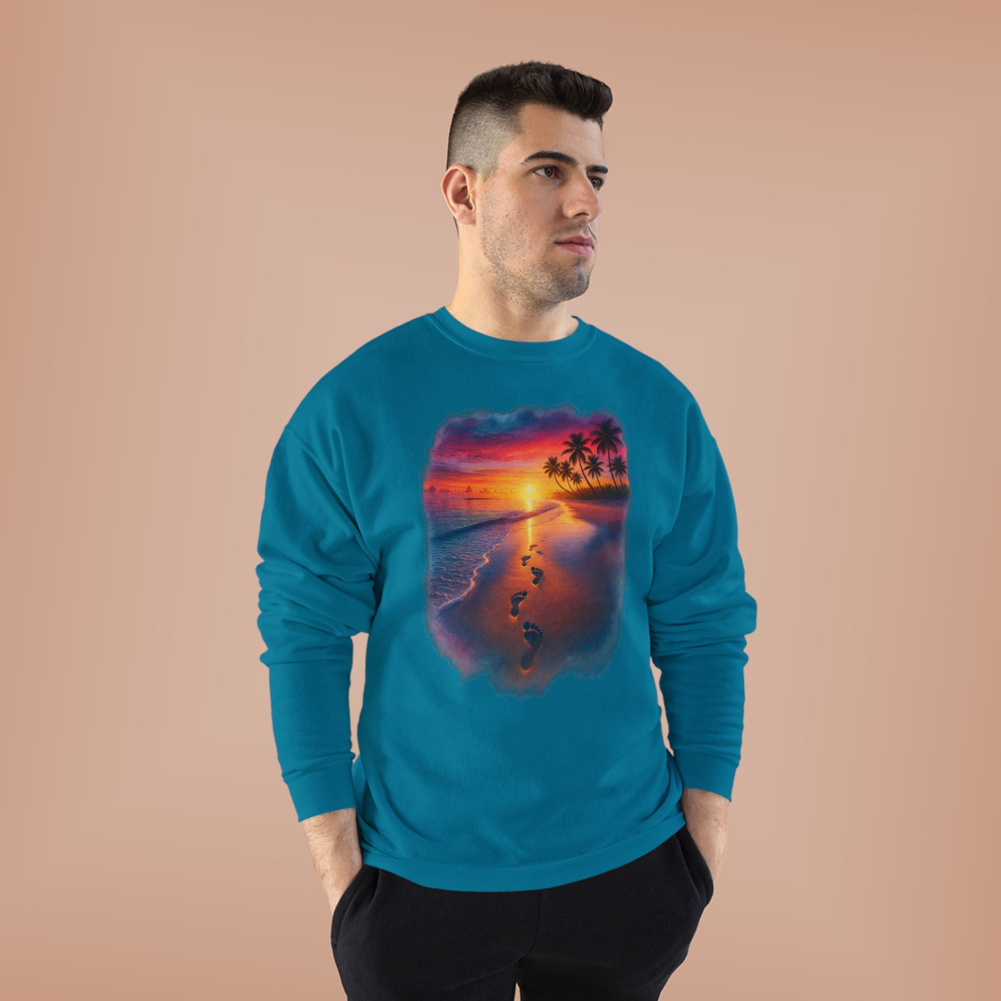 Sunset Beach Crewneck Sweatshirt — Tropical Footprints Graphic
