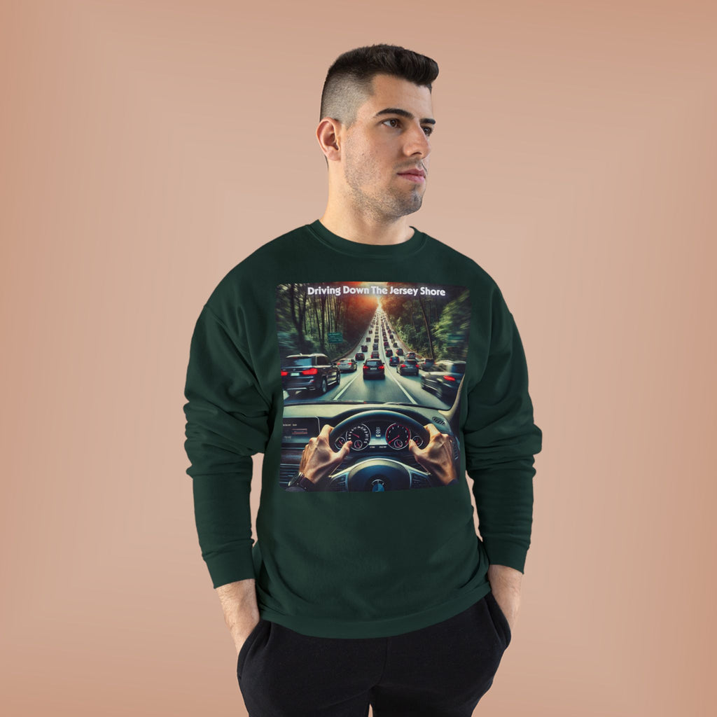 Crewneck Sweatshirt — "Driving Down The Jersey Shore" Scenic Road Trip Design