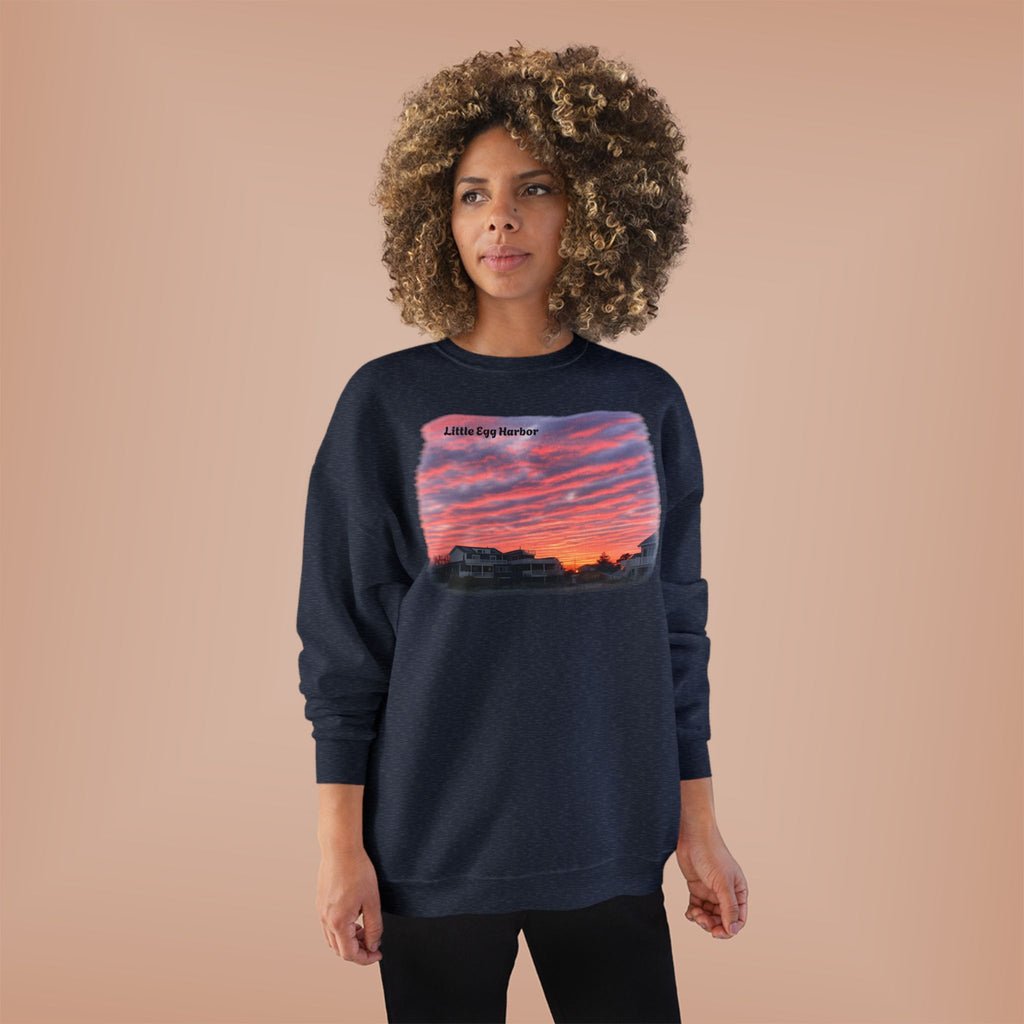 Sunset Landscape Crewneck Sweatshirt – "Little Bay Harbor" Scenic Graphic
