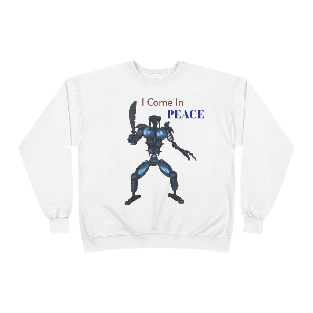 I Come In Peace Robot Crewneck Sweatshirt — Sci‑Fi Alien Warrior Graphic