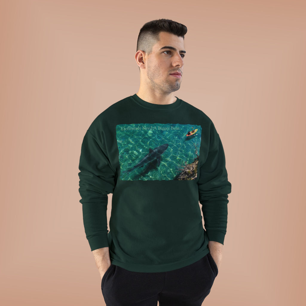 Crewneck Sweatshirt — Kayak Over Shark Photo Graphic