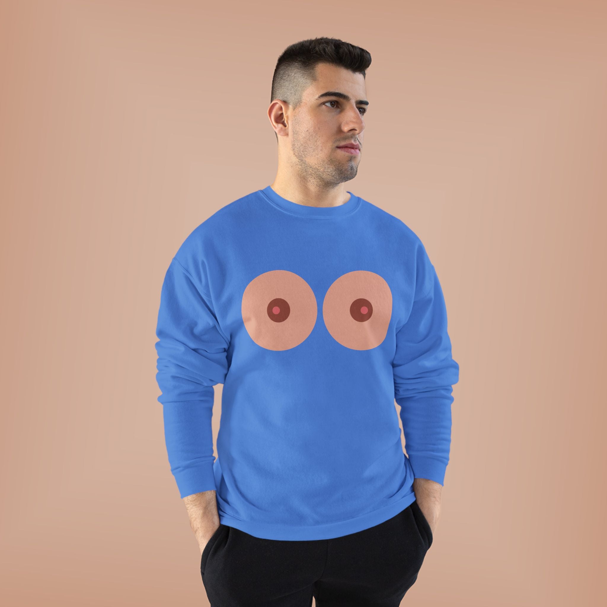 Nipple Graphic Crewneck Sweatshirt – Playful Boob Design, Breast Positivity Pullover