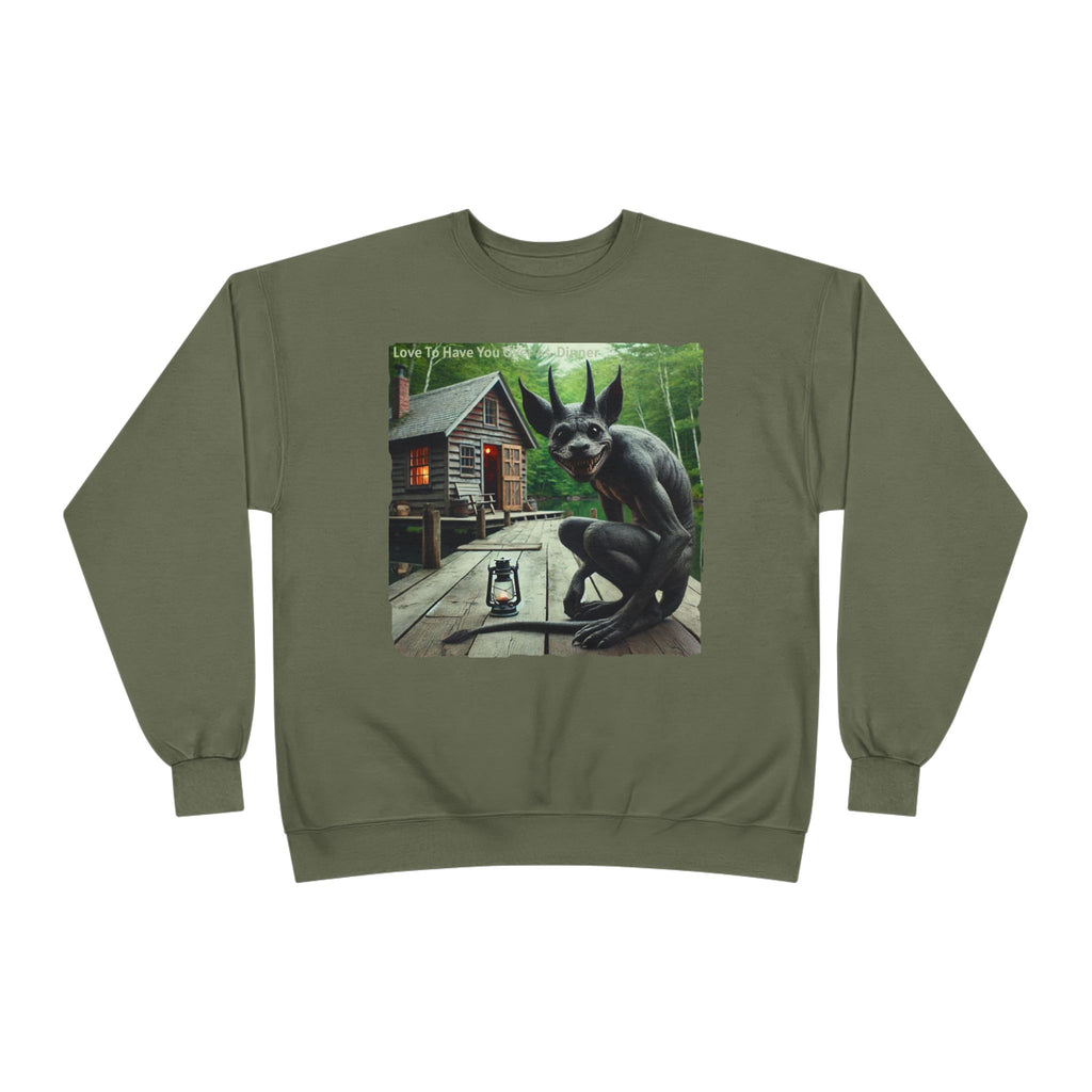 Creepy Cabin Gargoyle Sweatshirt — Haunted Forest Monster Crewneck