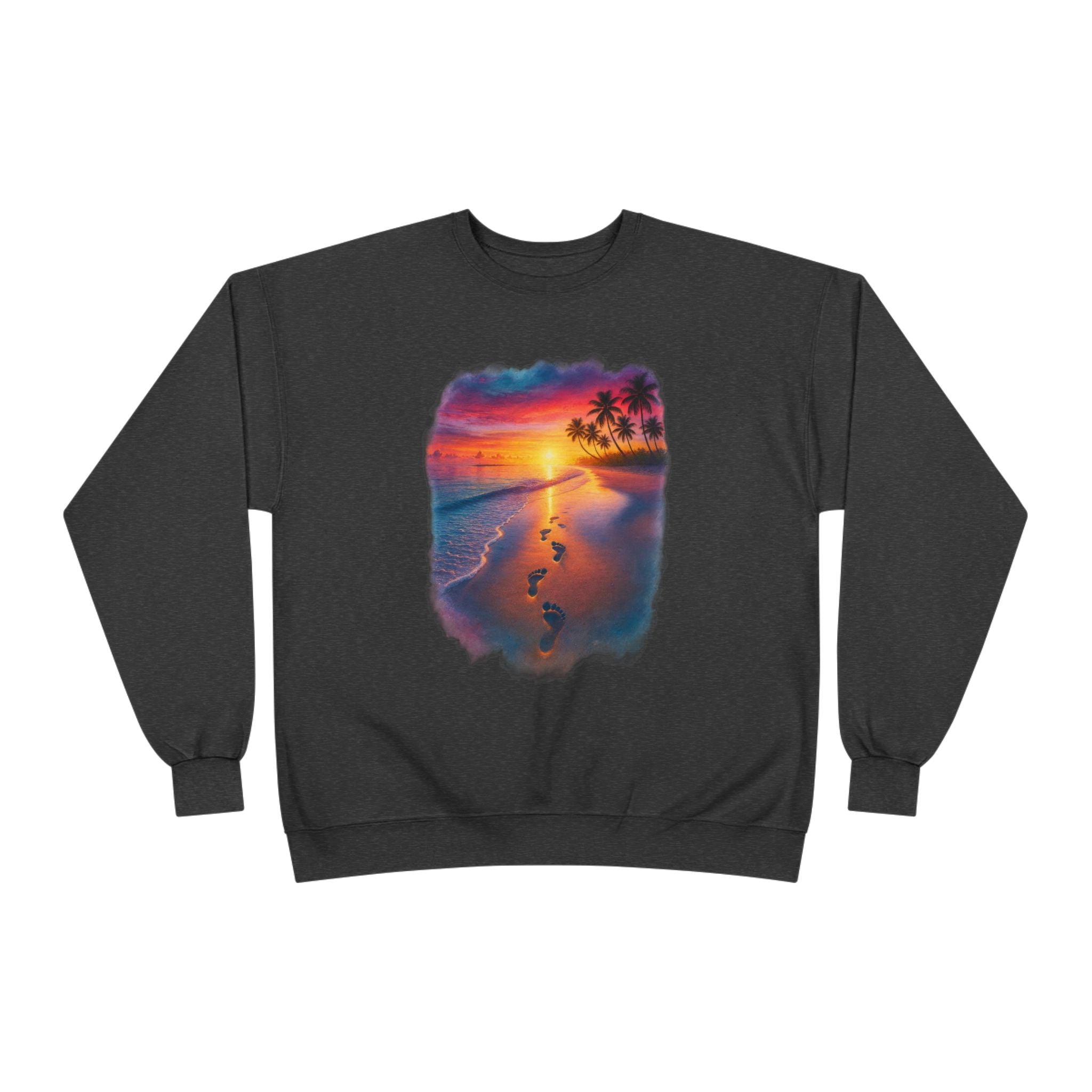 Sunset Beach Crewneck Sweatshirt — Tropical Footprints Graphic