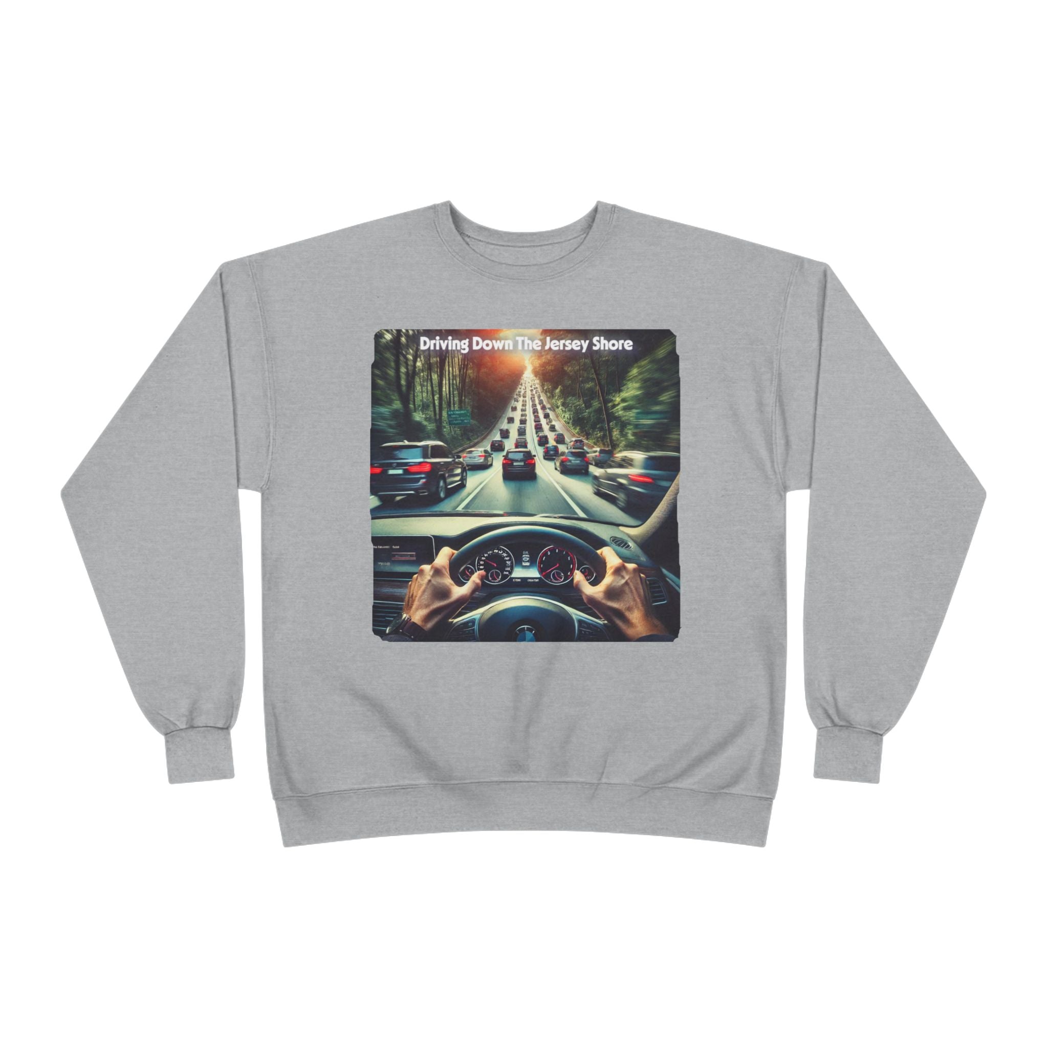 Crewneck Sweatshirt — "Driving Down The Jersey Shore" Scenic Road Trip Design