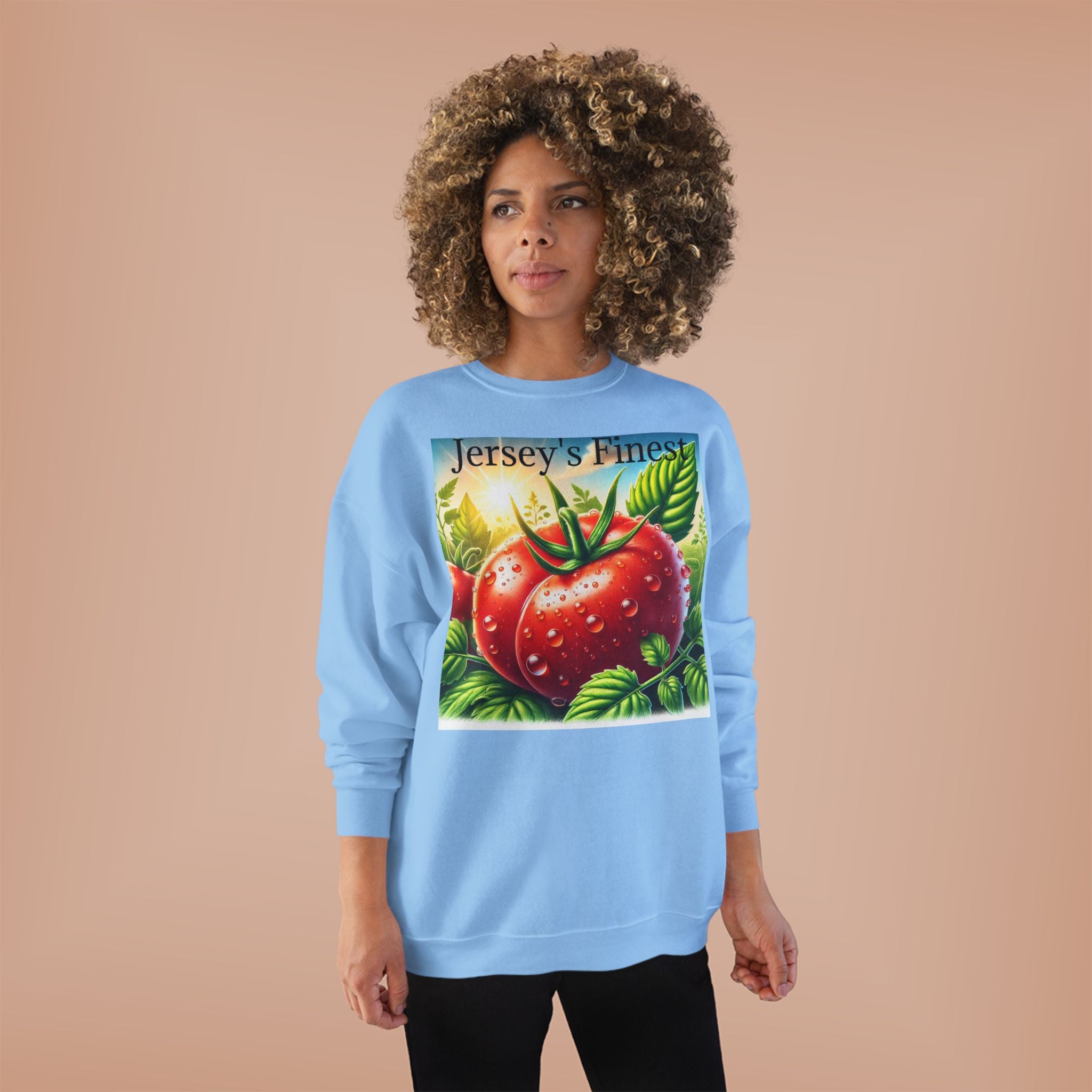 Tomato Crewneck Sweatshirt — "Jersey's Finest" Garden Produce Graphic