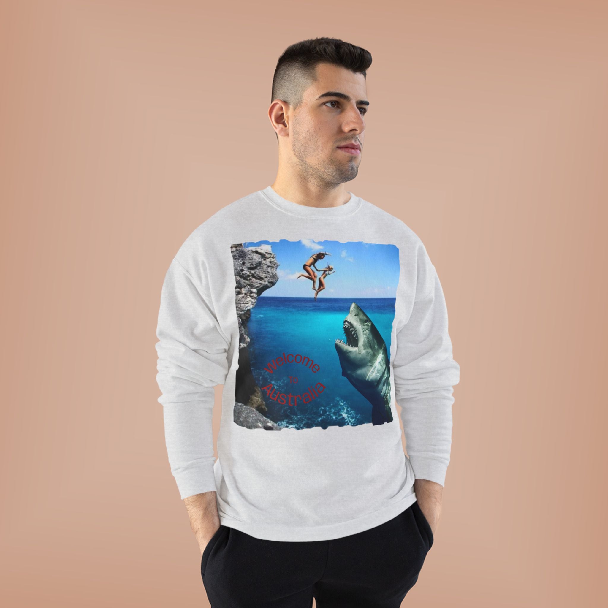 Crewneck Sweatshirt - Cliff Diver Shark Graphic