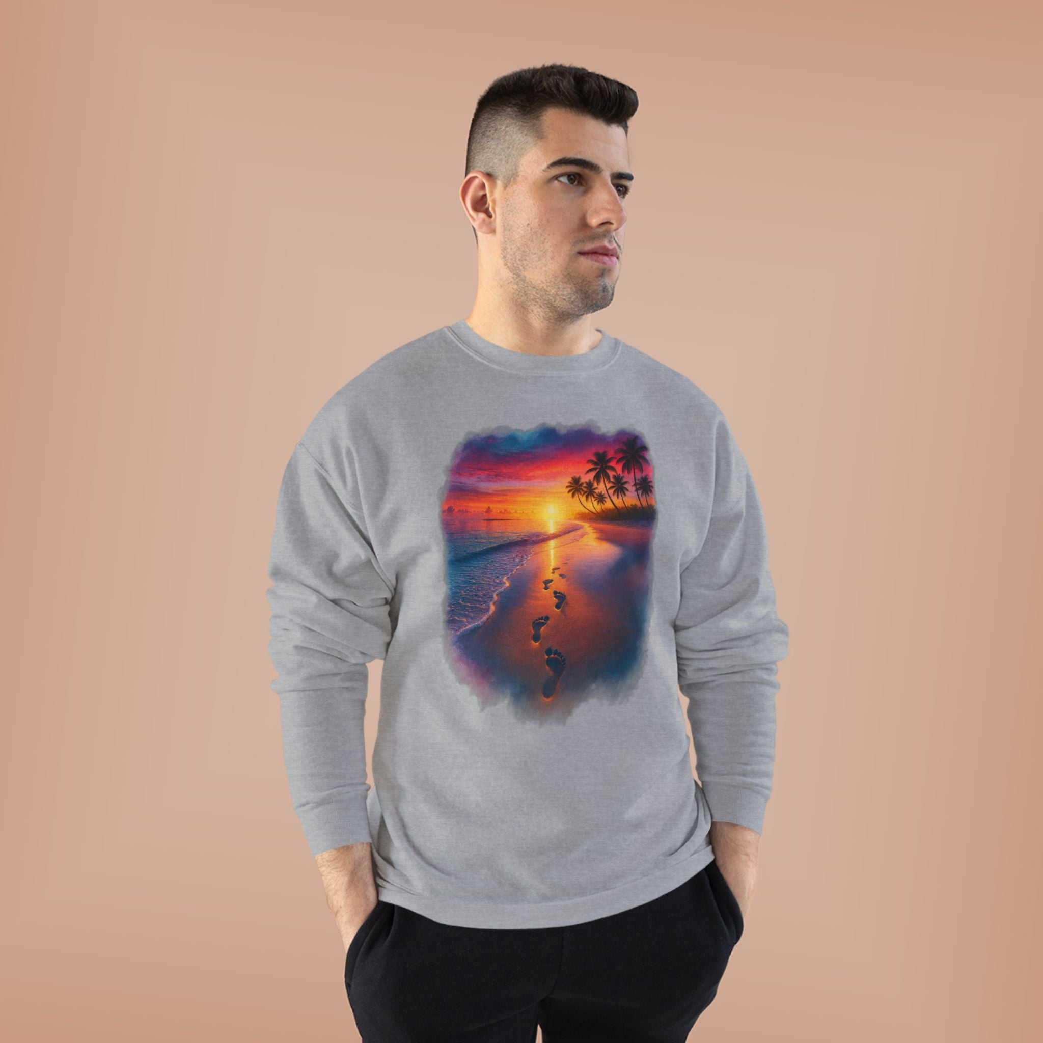 Sunset Beach Crewneck Sweatshirt — Tropical Footprints Graphic