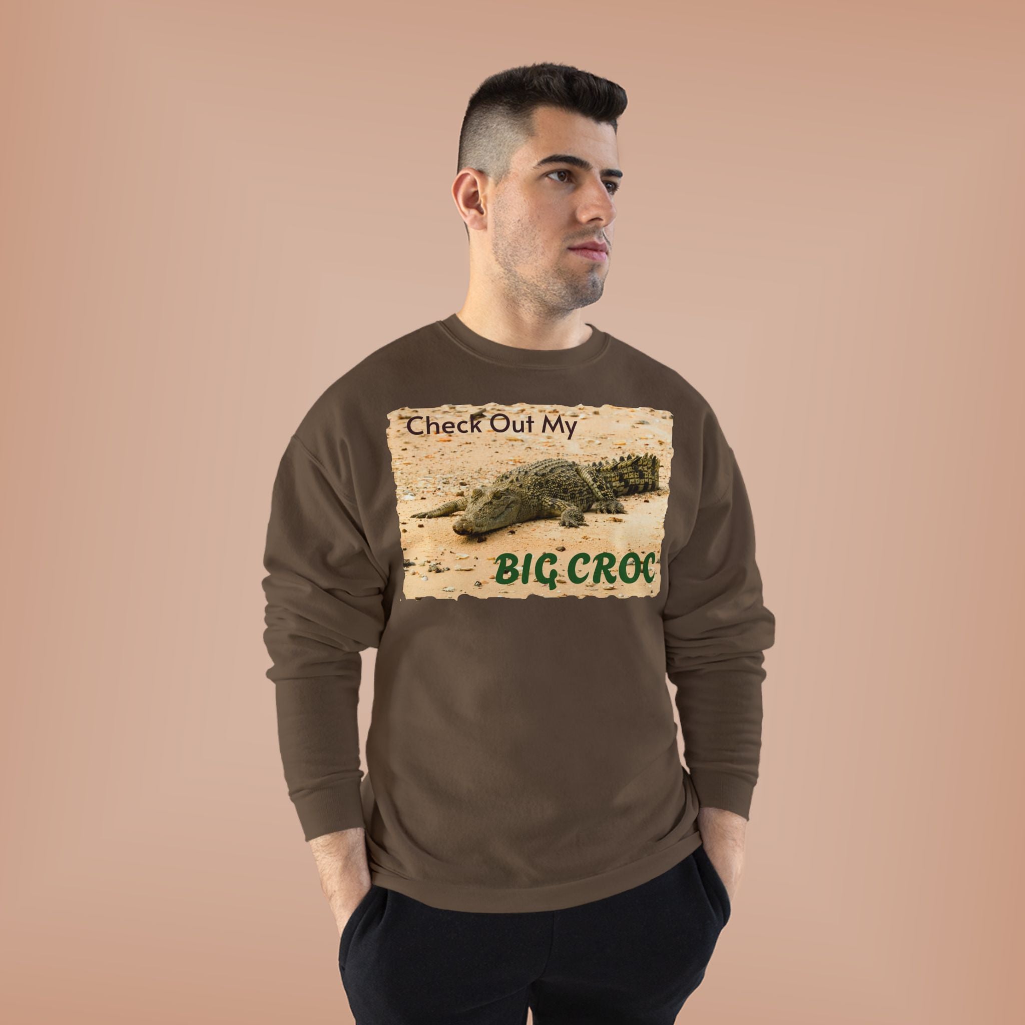 Crocodile Graphic Sweatshirt — "Check Out My Big Croc" Vintage Beach Vibe