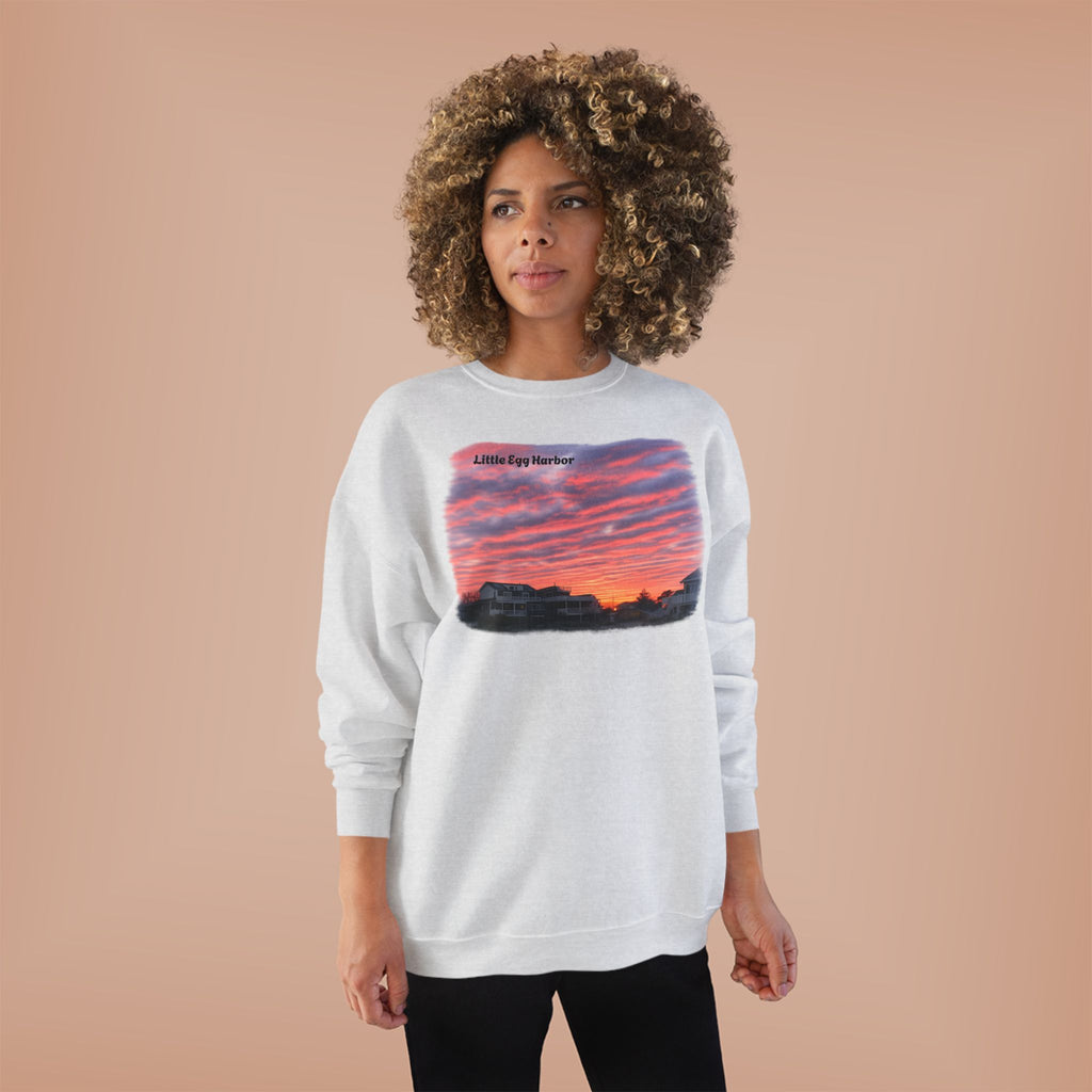 Sunset Landscape Crewneck Sweatshirt – "Little Bay Harbor" Scenic Graphic