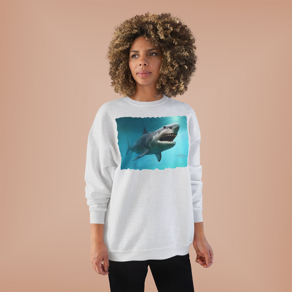 Shark Graphic Crewneck Sweatshirt — Great White Ocean Illustration
